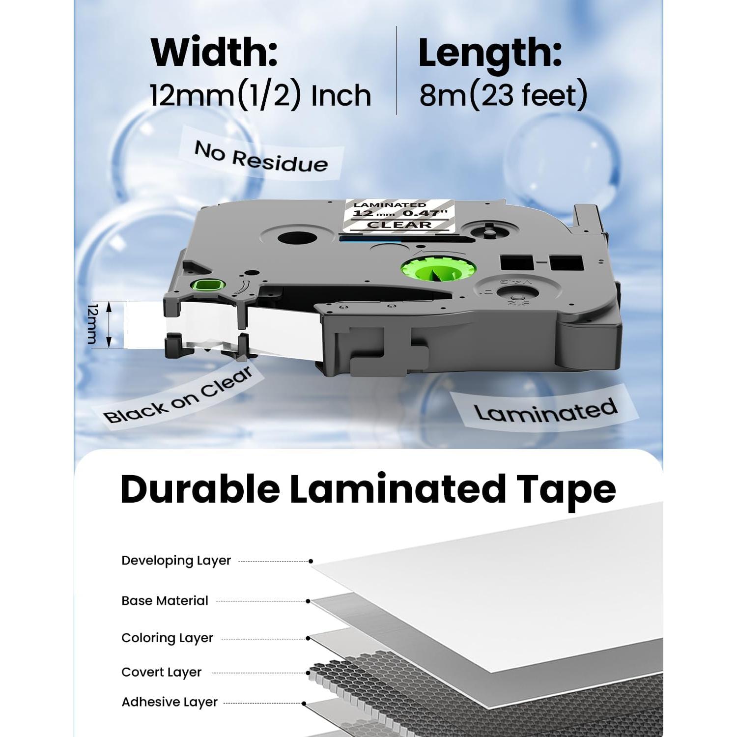 Cinta de Etiquetas Oozmas TZe 12mm Negra sobre Transparente 4 Unidades