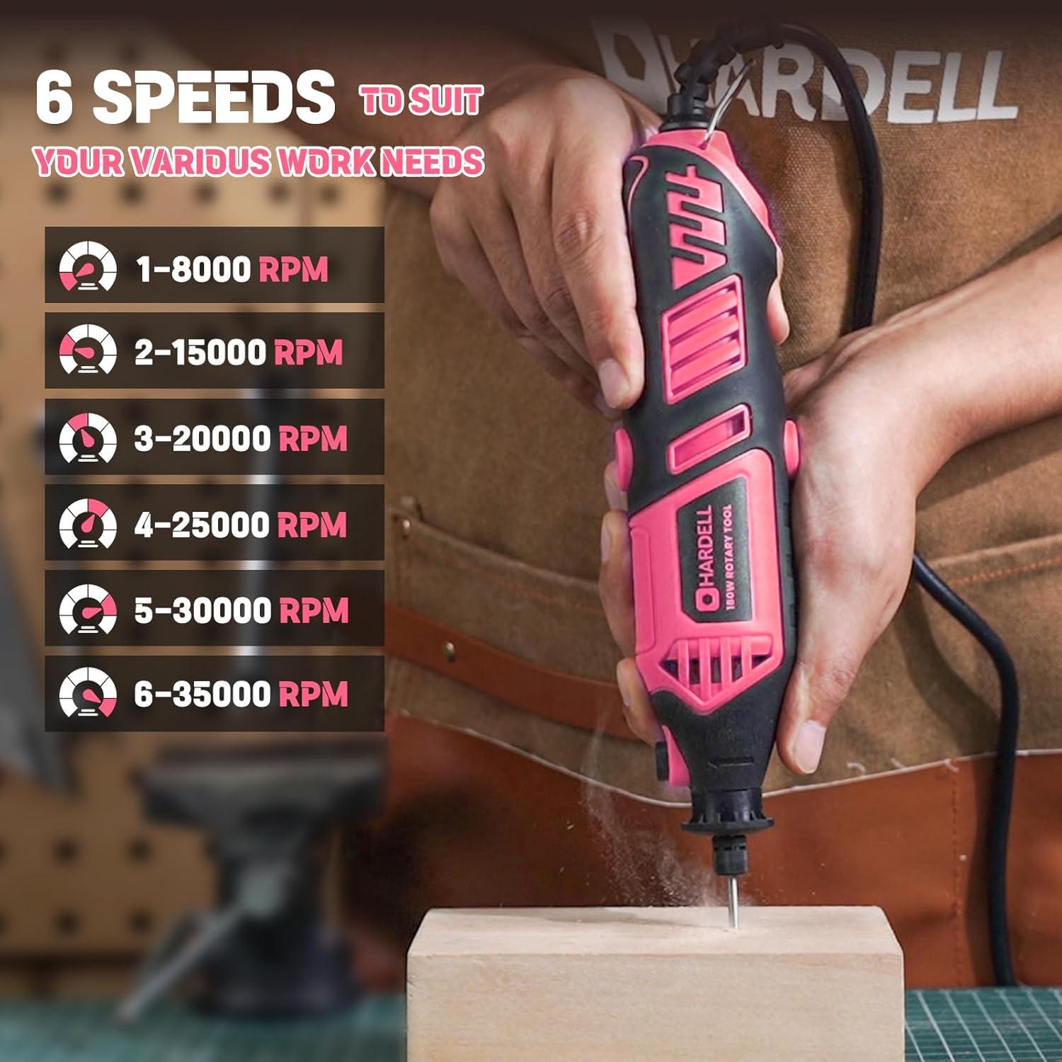 Herramienta Rotativa HARDELL 180W Rosa 61 Accesorios 8000-35000RPM