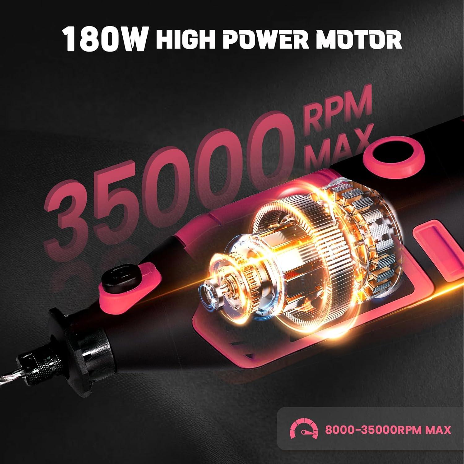 Herramienta Rotativa HARDELL 180W Rosa 61 Accesorios 8000-35000RPM