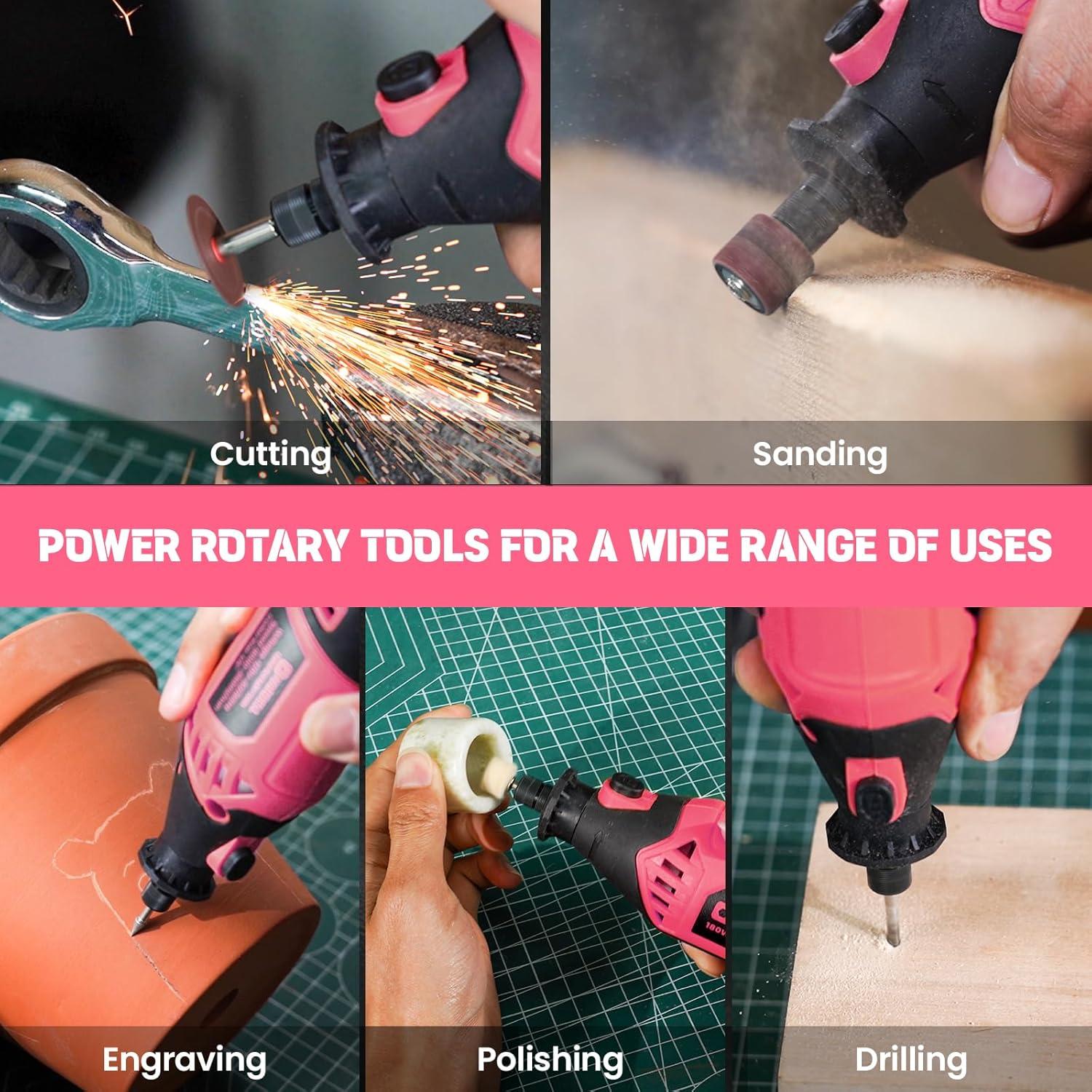 Herramienta Rotativa HARDELL 180W Rosa 61 Accesorios 8000-35000RPM