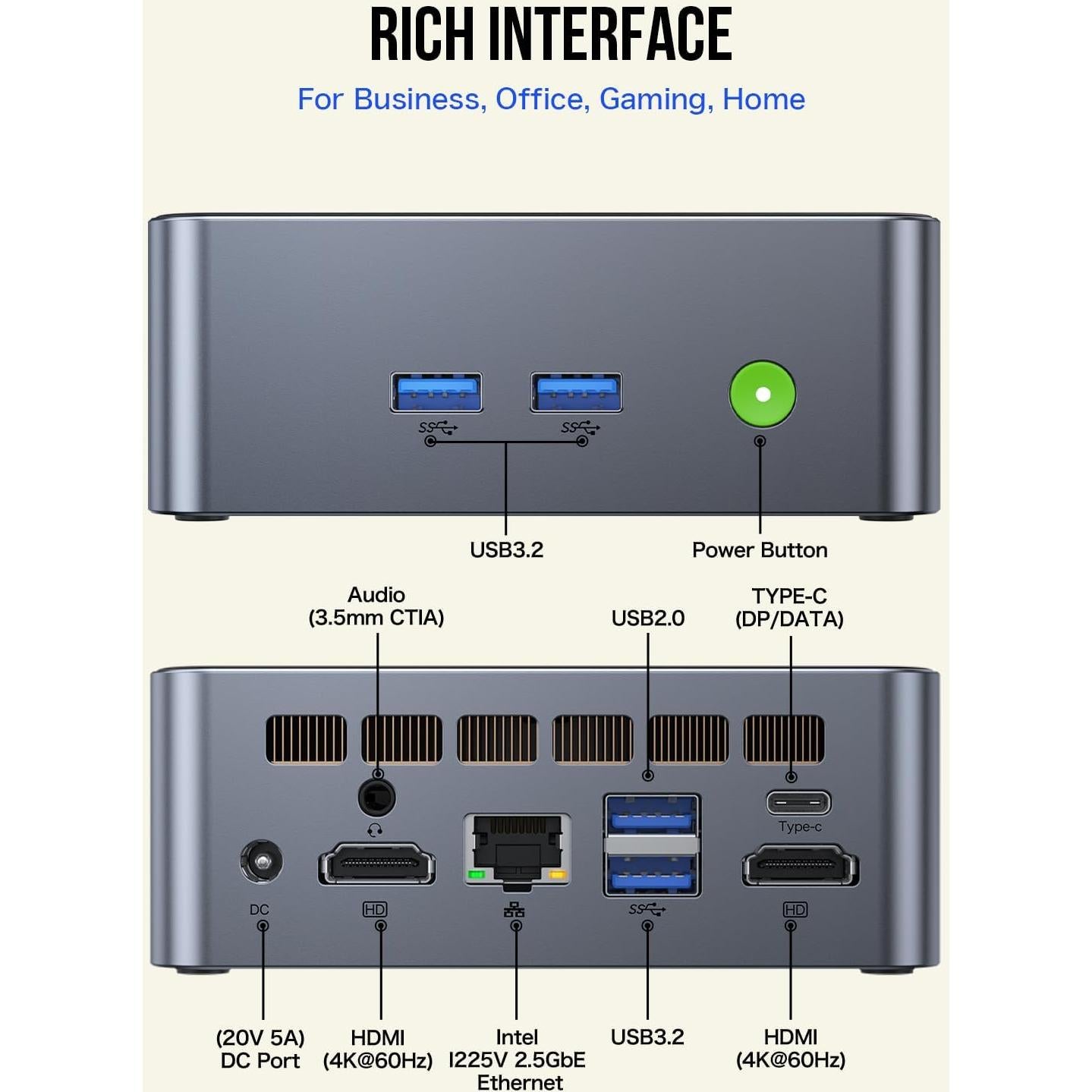Mini PC GMKtec M3 Intel i5-12450H 32GB 1TB 4K Triple Pantalla