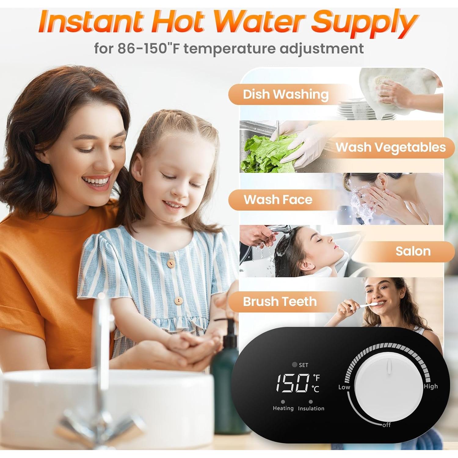 Calentador de Agua Eléctrico NUANBO 9.46L Instantáneo 1500W