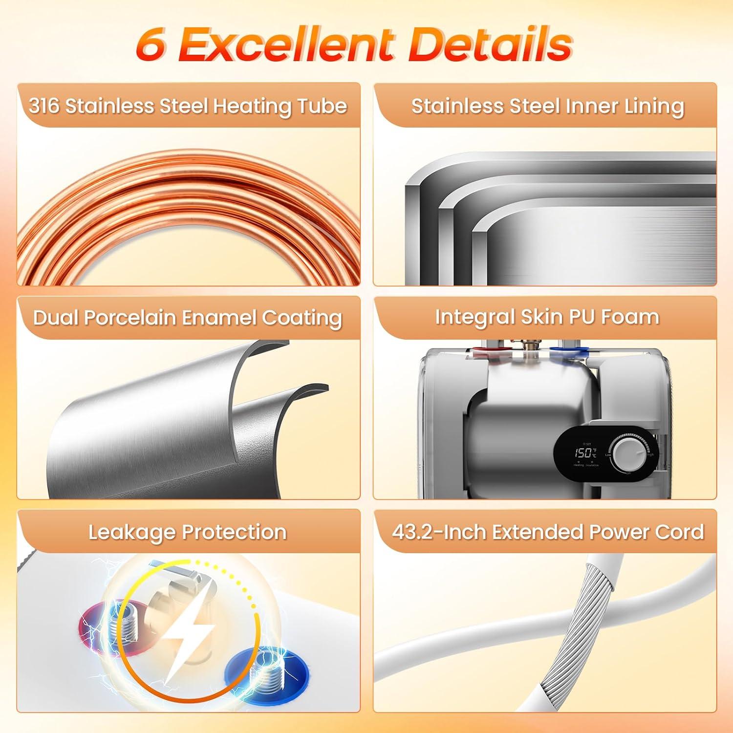 Calentador de Agua Eléctrico NUANBO 9.46L Instantáneo 1500W