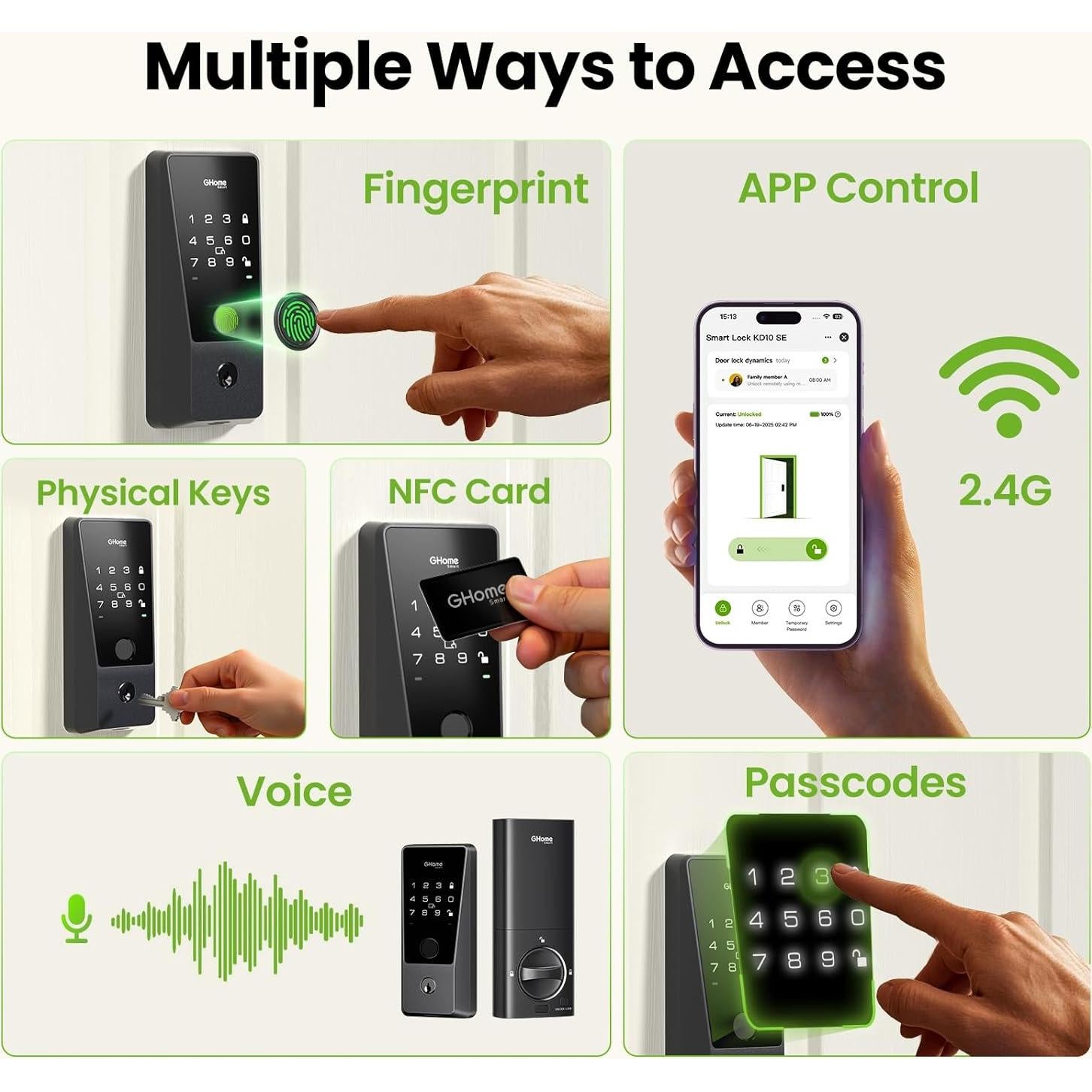 Cerradura Inteligente GHome para Puerta Principal WiFi 6 en 1
