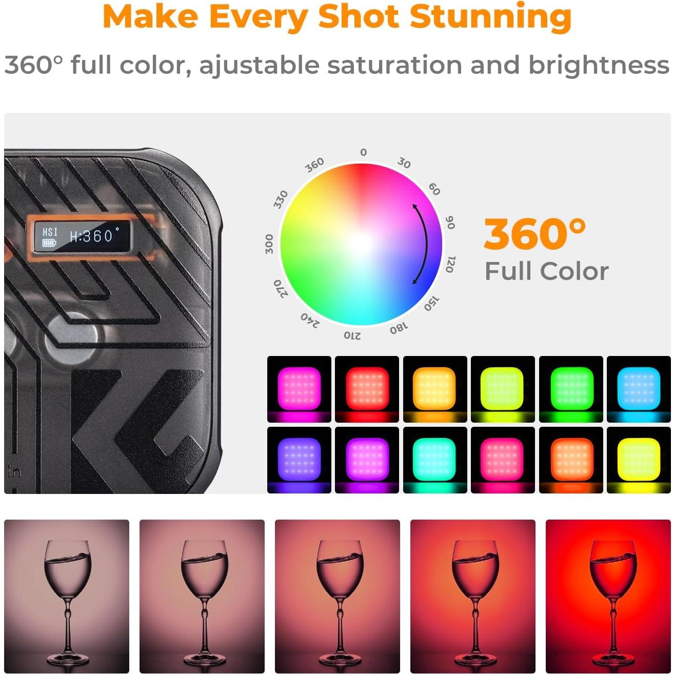 Luz de Video RGB K&F Concept Portátil 2000mAh 2500K-9900K
