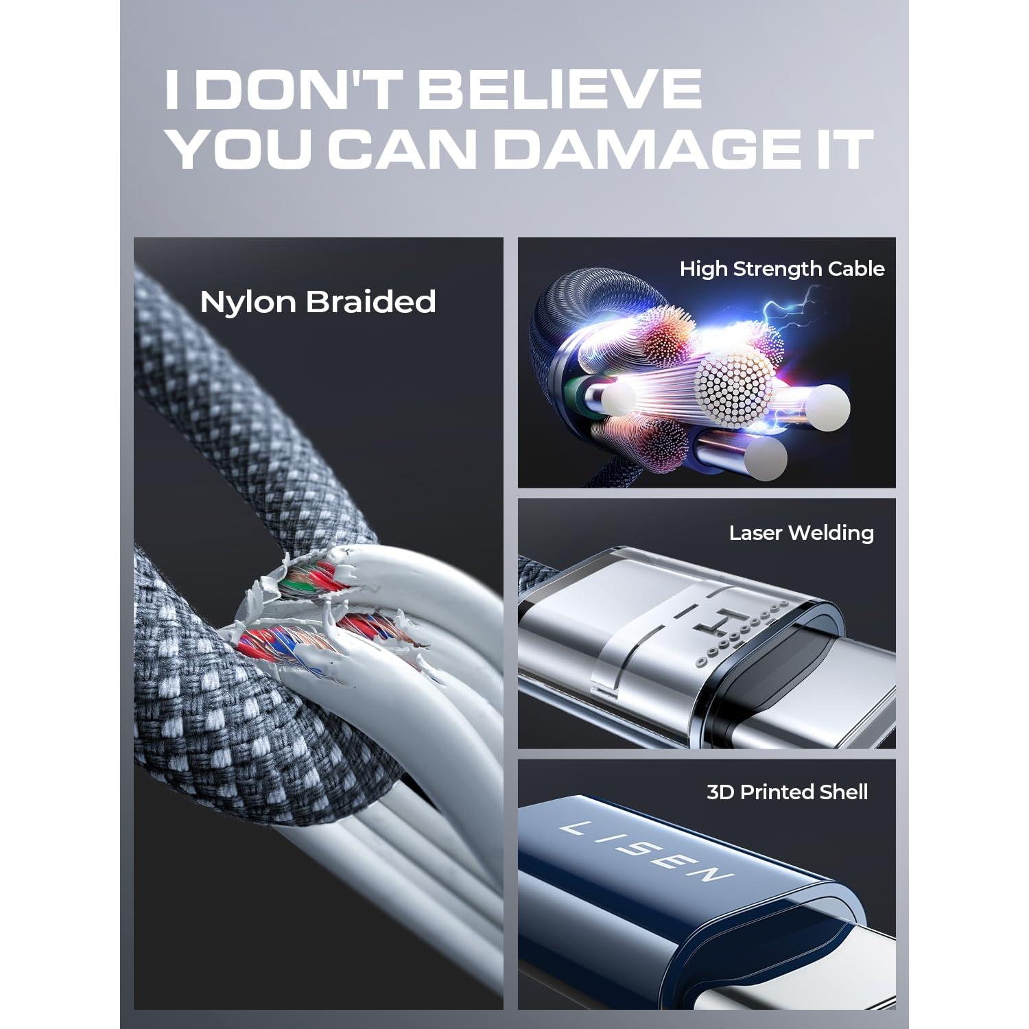 Cable USB C a USB C LISEN 240W 2M Carga Rápida Medianoche