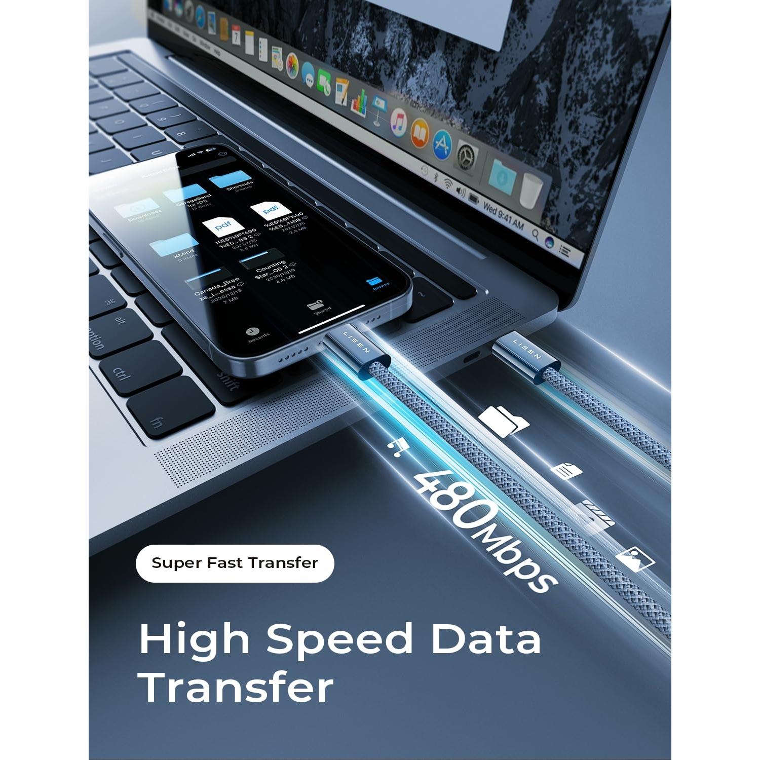 Cable USB C a USB C LISEN 240W 2M Carga Rápida Medianoche