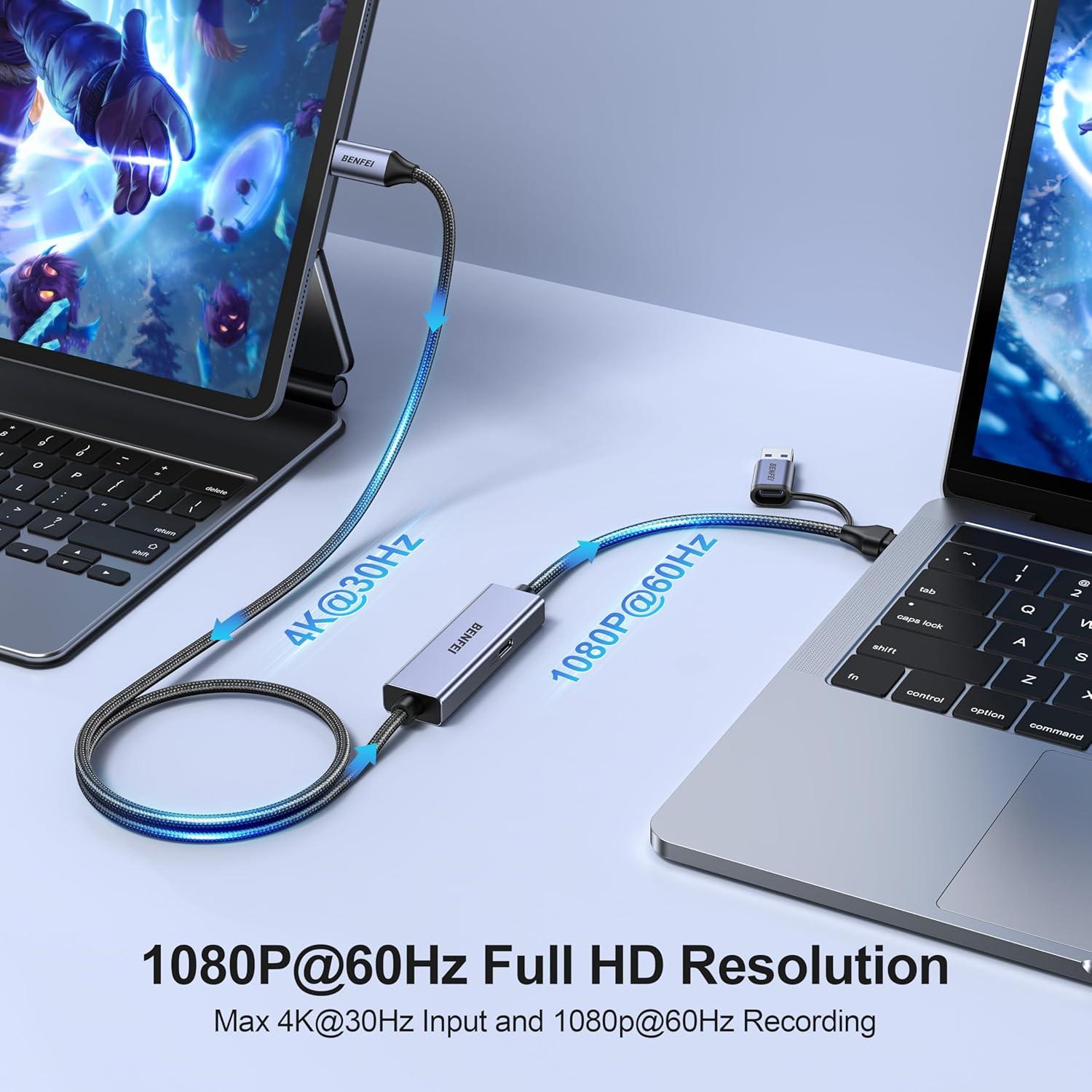 Tarjeta de Captura de Video BENFEI USB-C 1080P 60FPS para Streaming