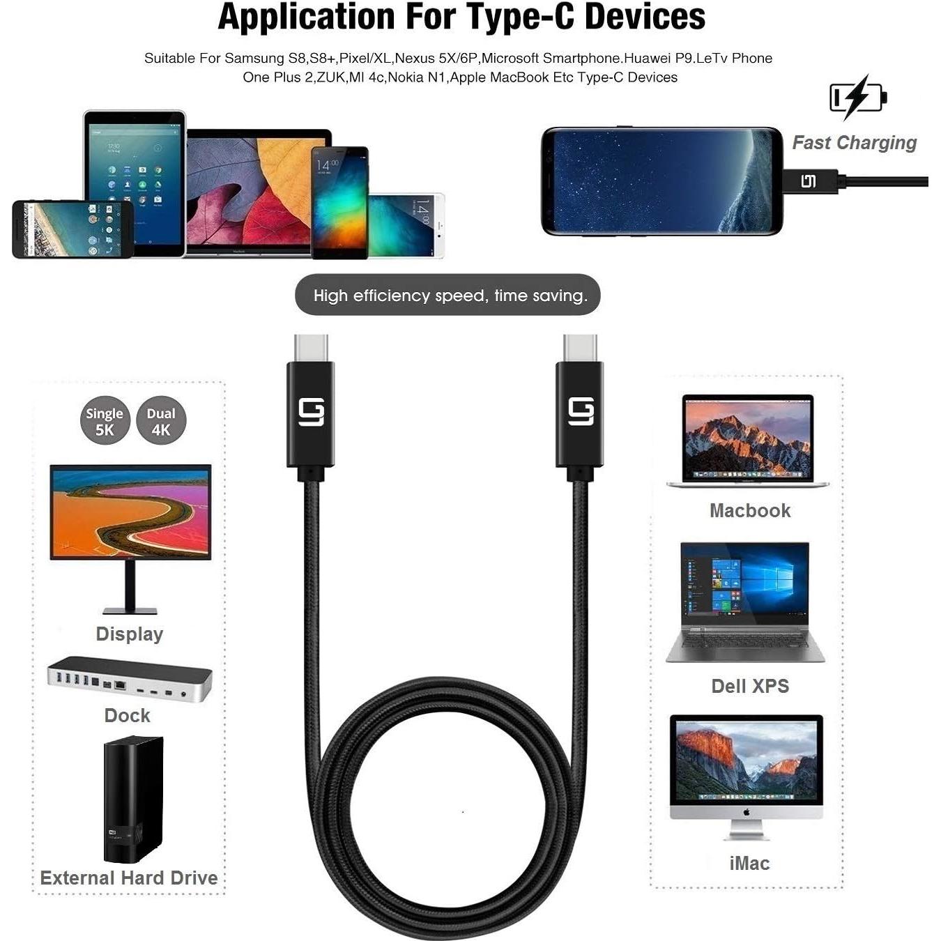 Cable USB-C a USB-C GodSpin 0.49m 100W 40Gbps Trenzado