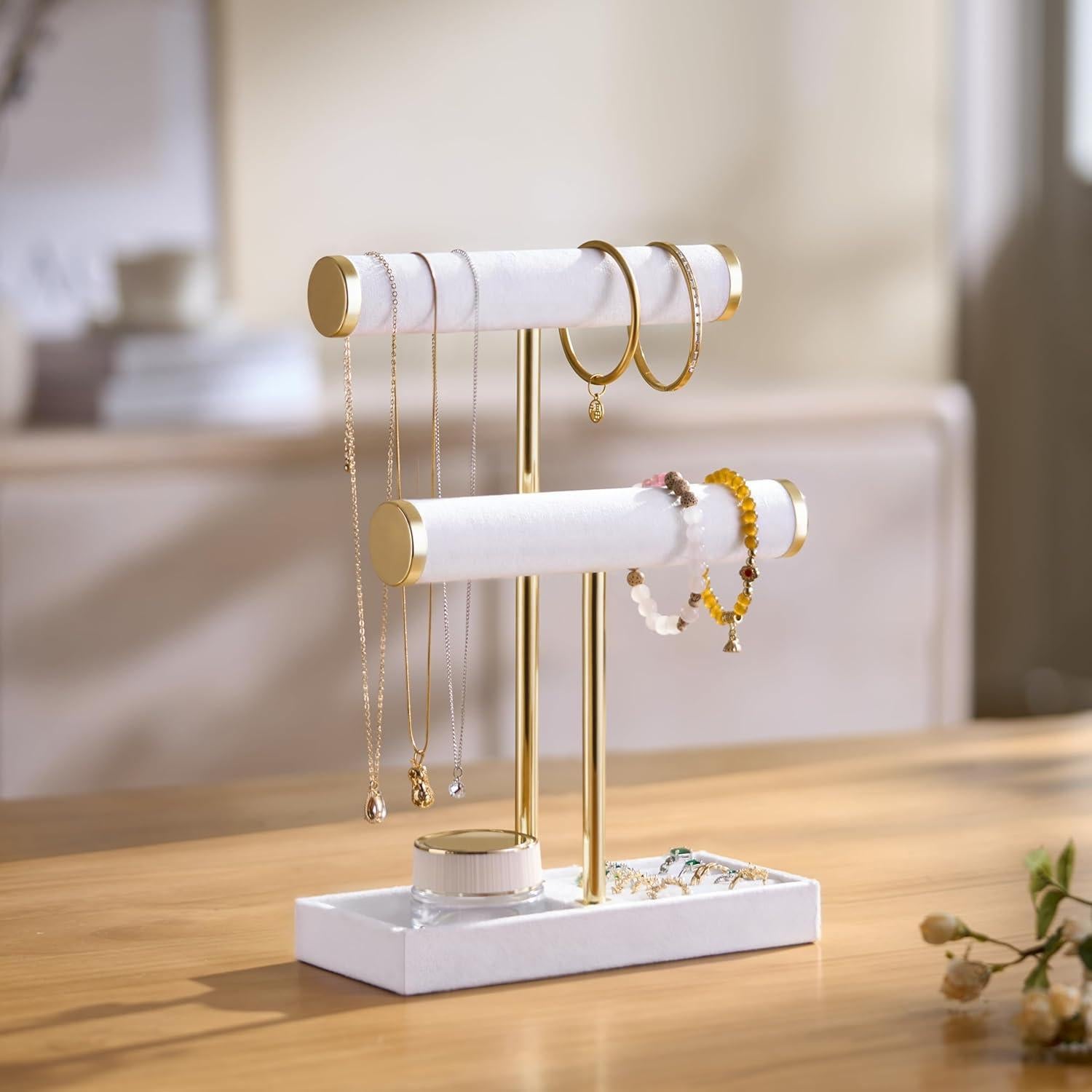 Soporte para Pulseras Bussdis de Terciopelo Blanco 2 Niveles