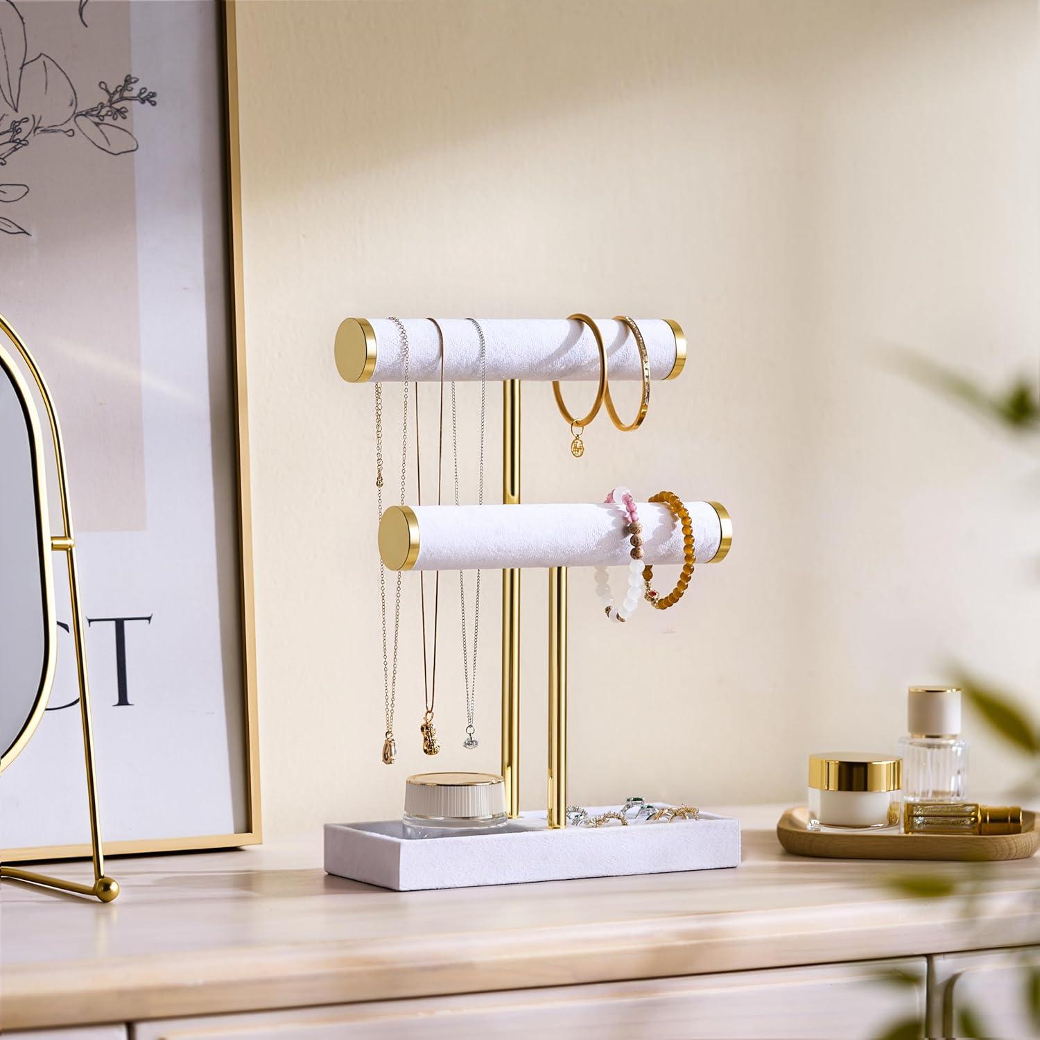 Soporte para Pulseras Bussdis de Terciopelo Blanco 2 Niveles