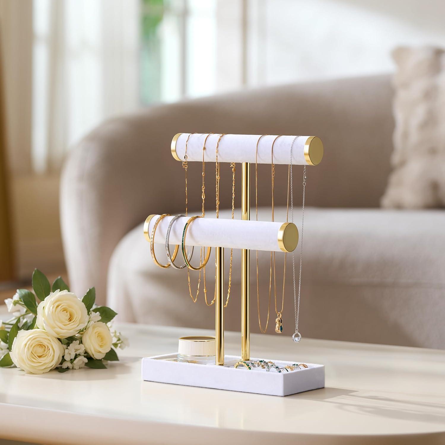 Soporte para Pulseras Bussdis de Terciopelo Blanco 2 Niveles