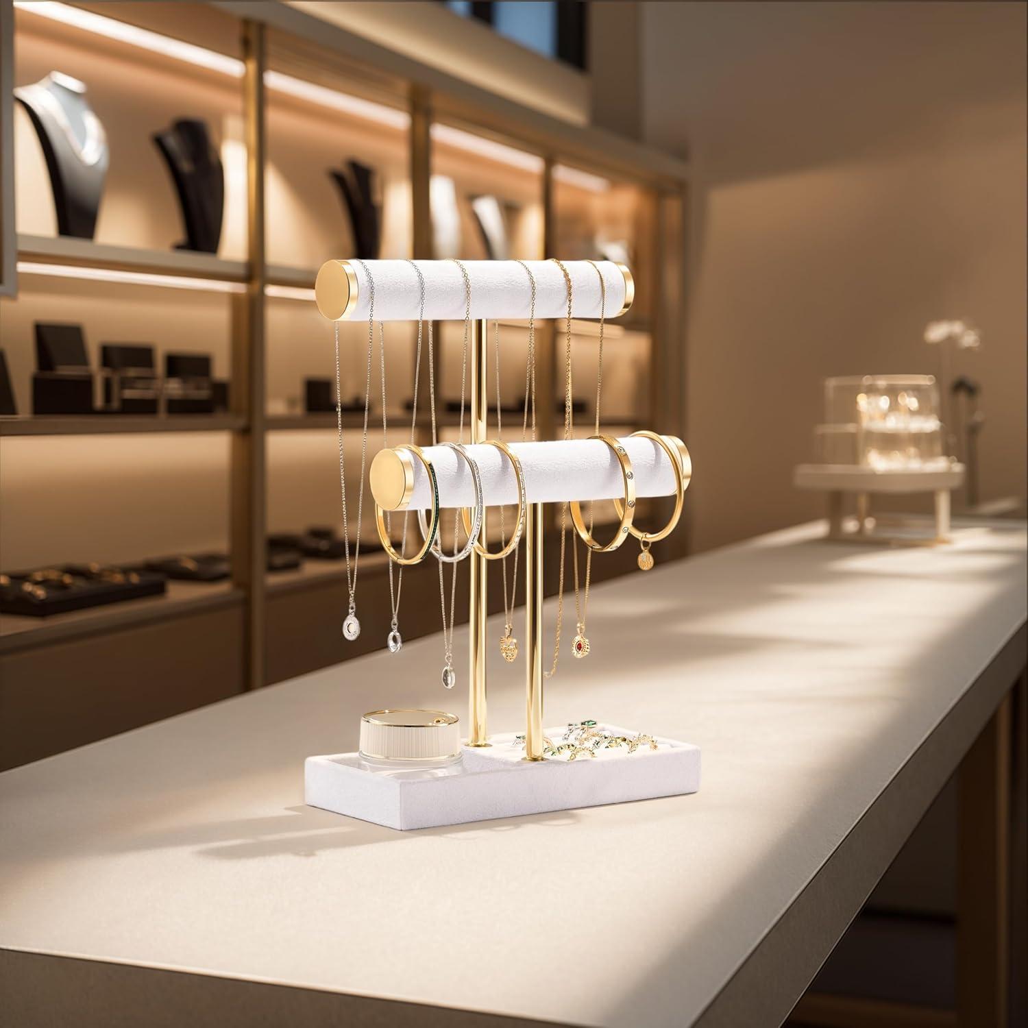 Soporte para Pulseras Bussdis de Terciopelo Blanco 2 Niveles