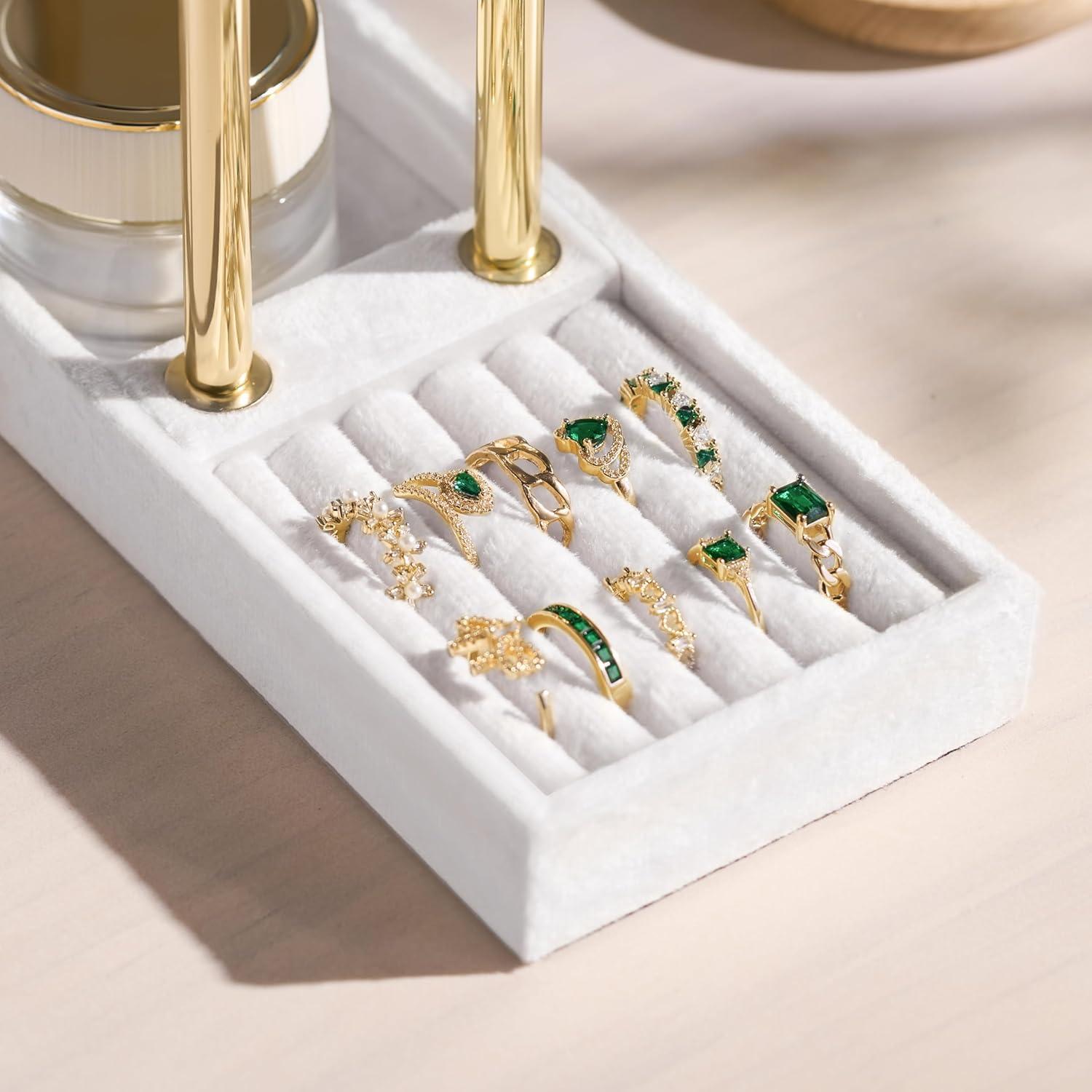 Soporte para Pulseras Bussdis de Terciopelo Blanco 2 Niveles