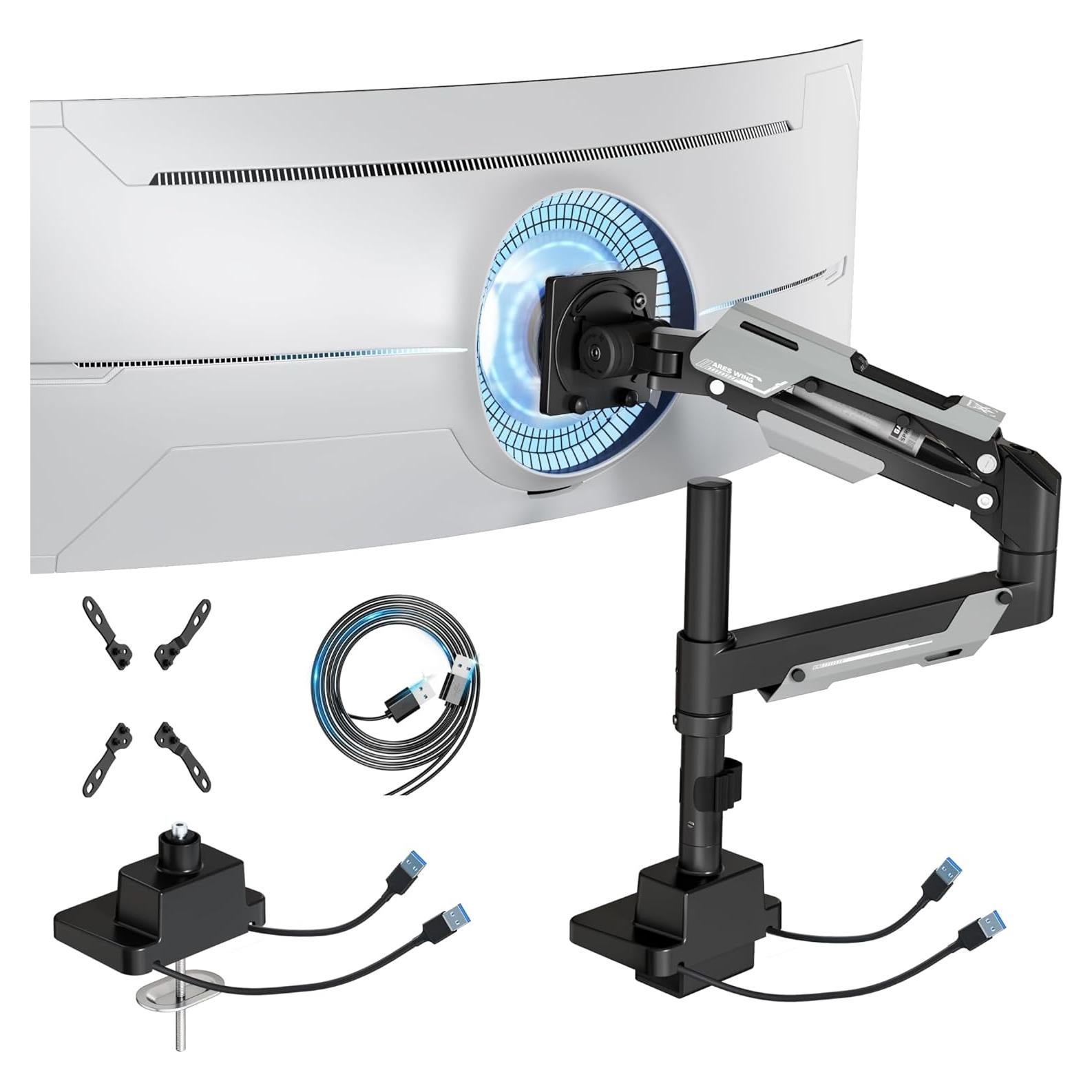 Soporte de Monitor ARES WING Ajustable con USB para Pantallas 24-57"