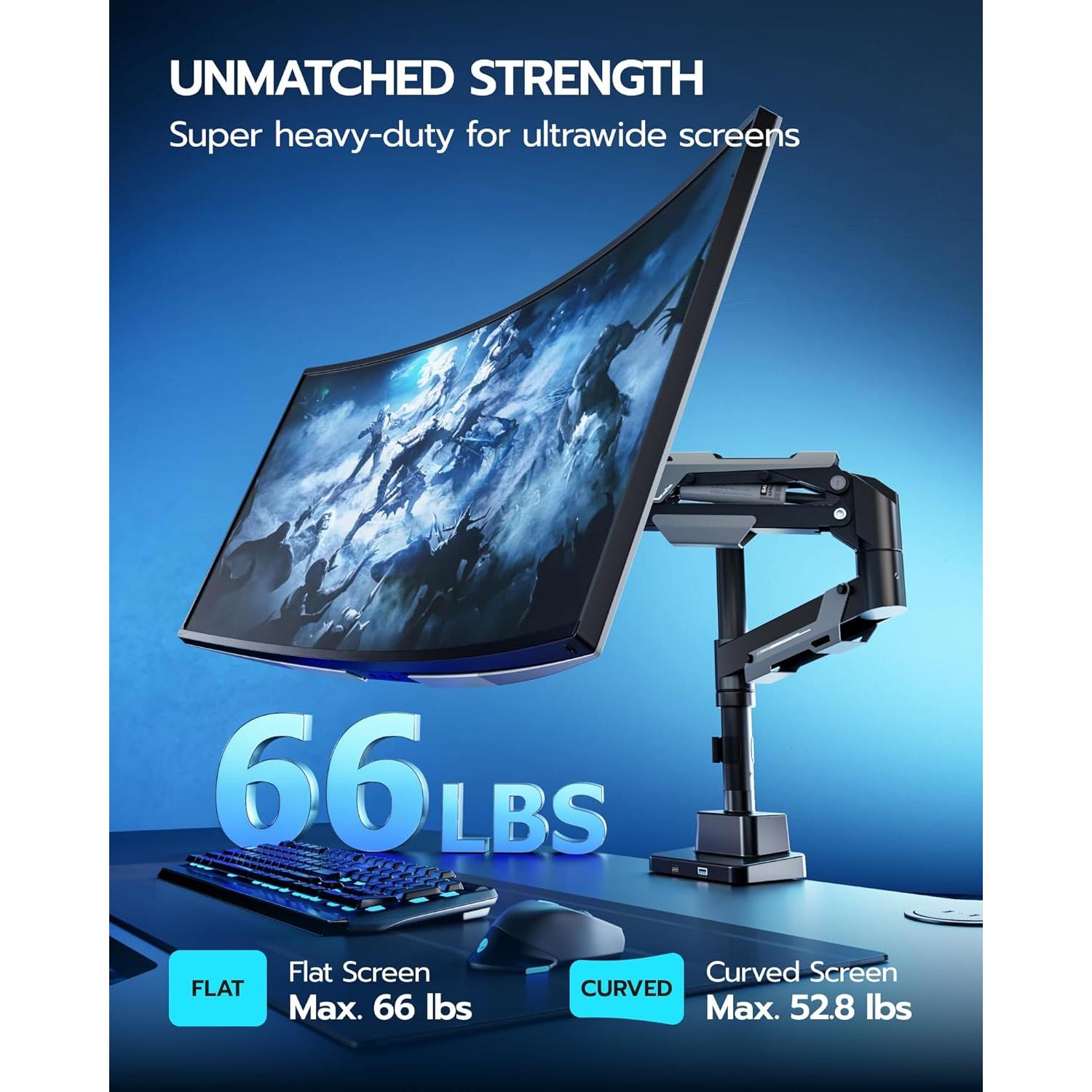 Soporte de Monitor ARES WING Ajustable con USB para Pantallas 24-57"