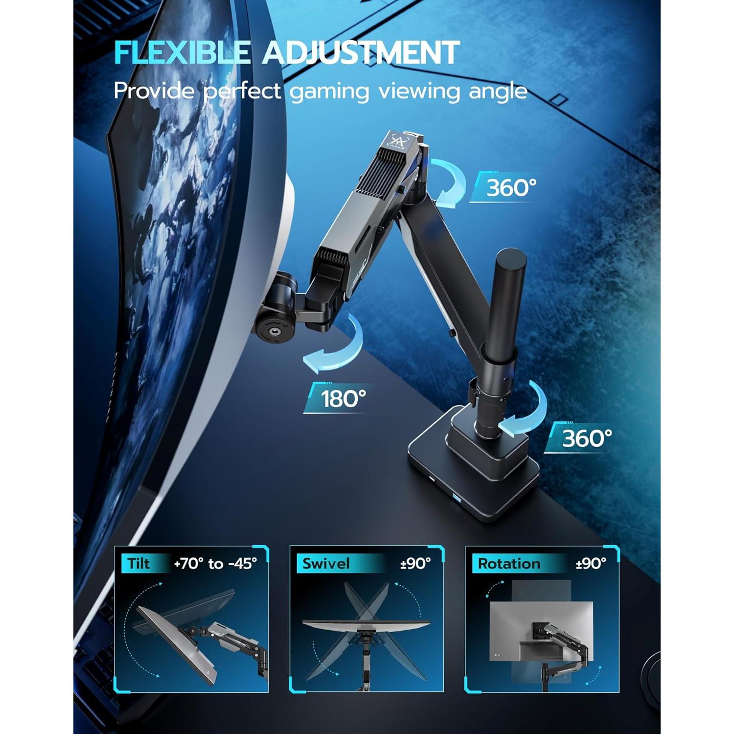 Soporte de Monitor ARES WING Ajustable con USB para Pantallas 24-57"