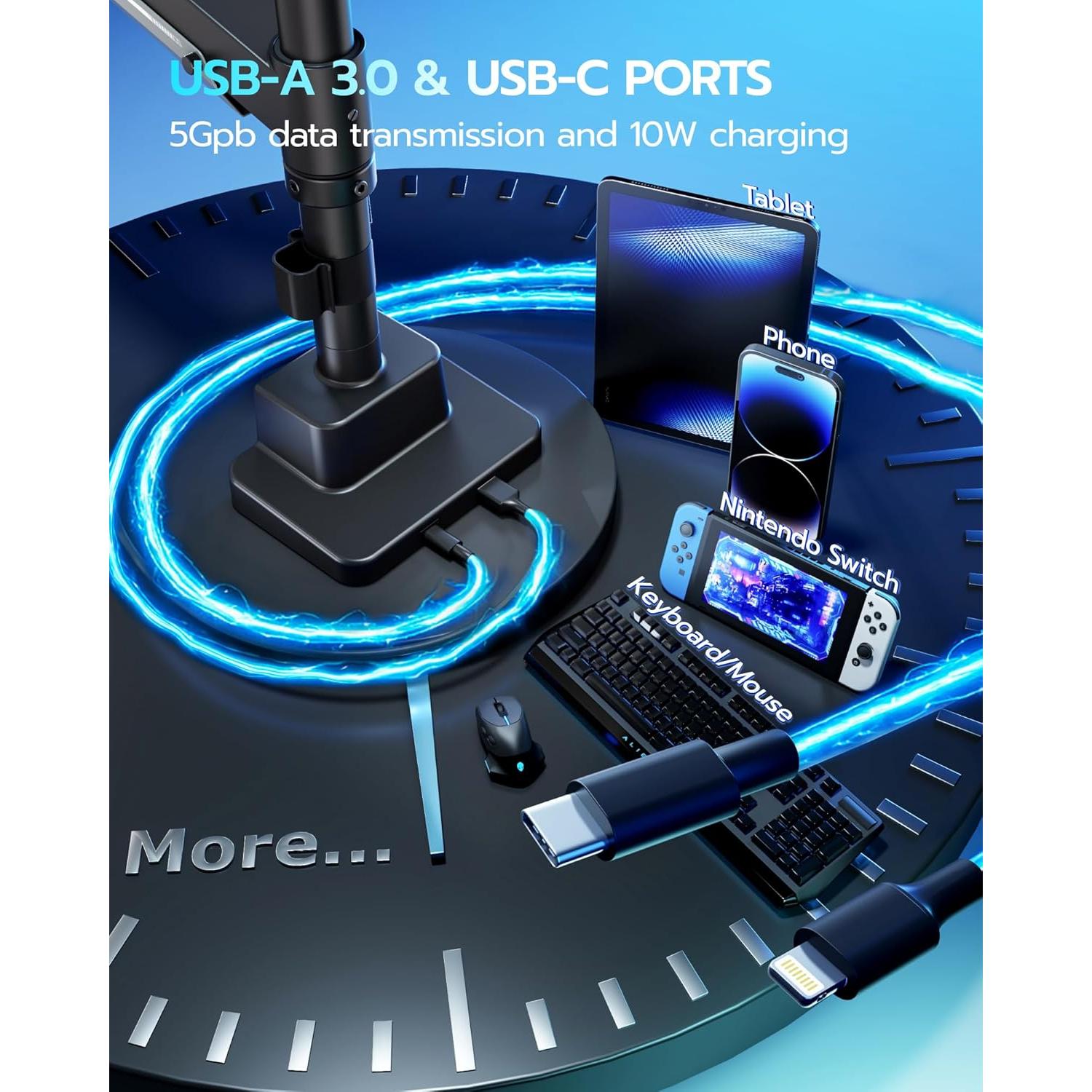 Soporte de Monitor ARES WING Ajustable con USB para Pantallas 24-57"