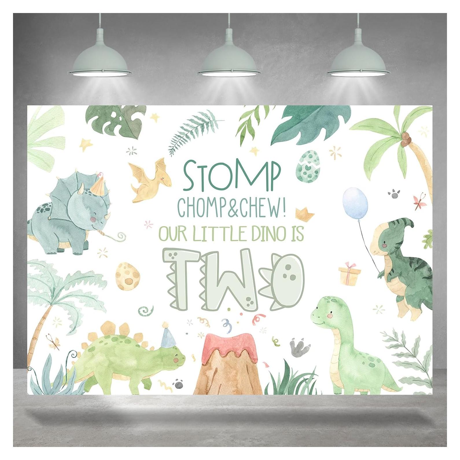 Fondo de Cumpleaños Dinosaurio Rsuuinu 2.13x1.52m Tela Verde