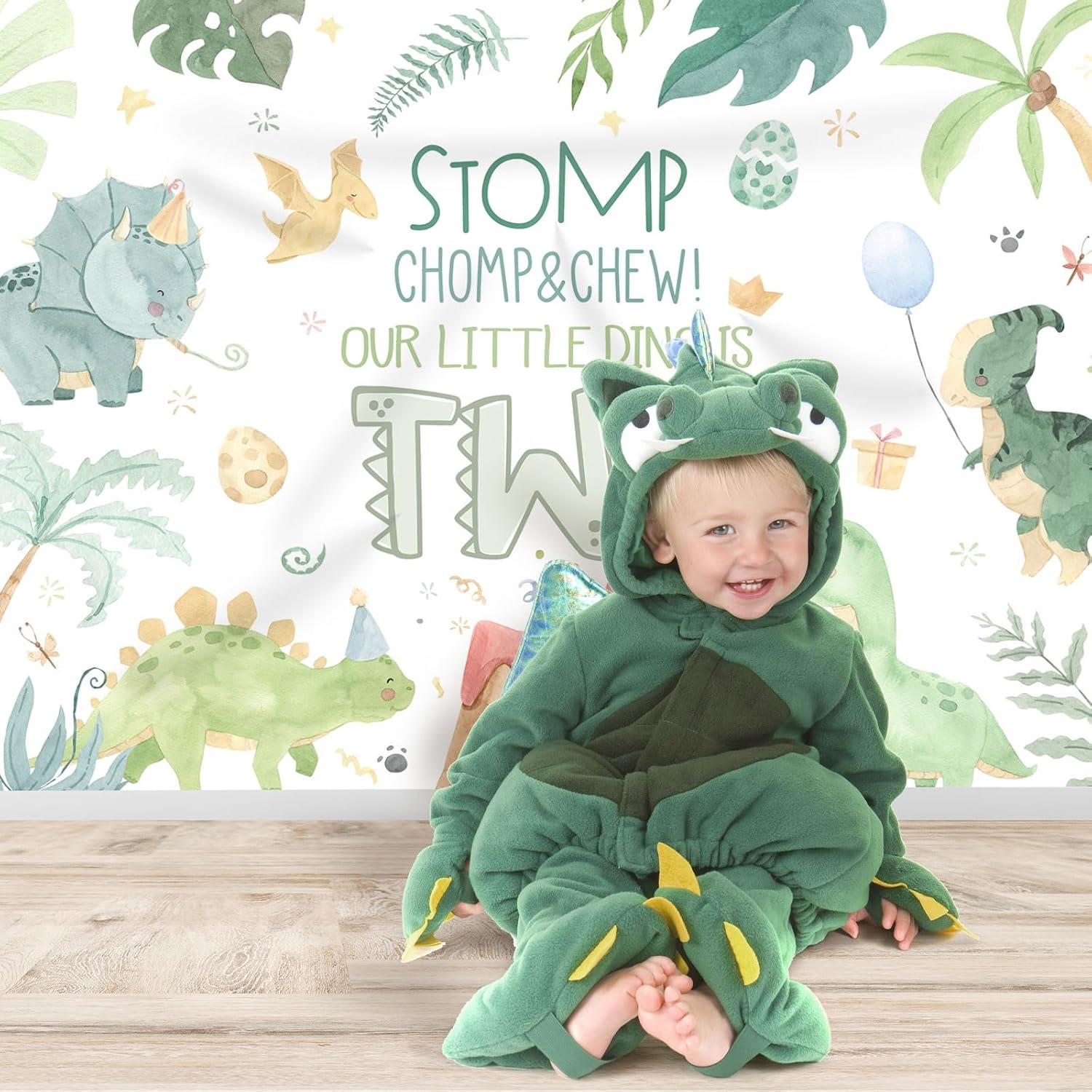 Fondo de Cumpleaños Dinosaurio Rsuuinu 2.13x1.52m Tela Verde