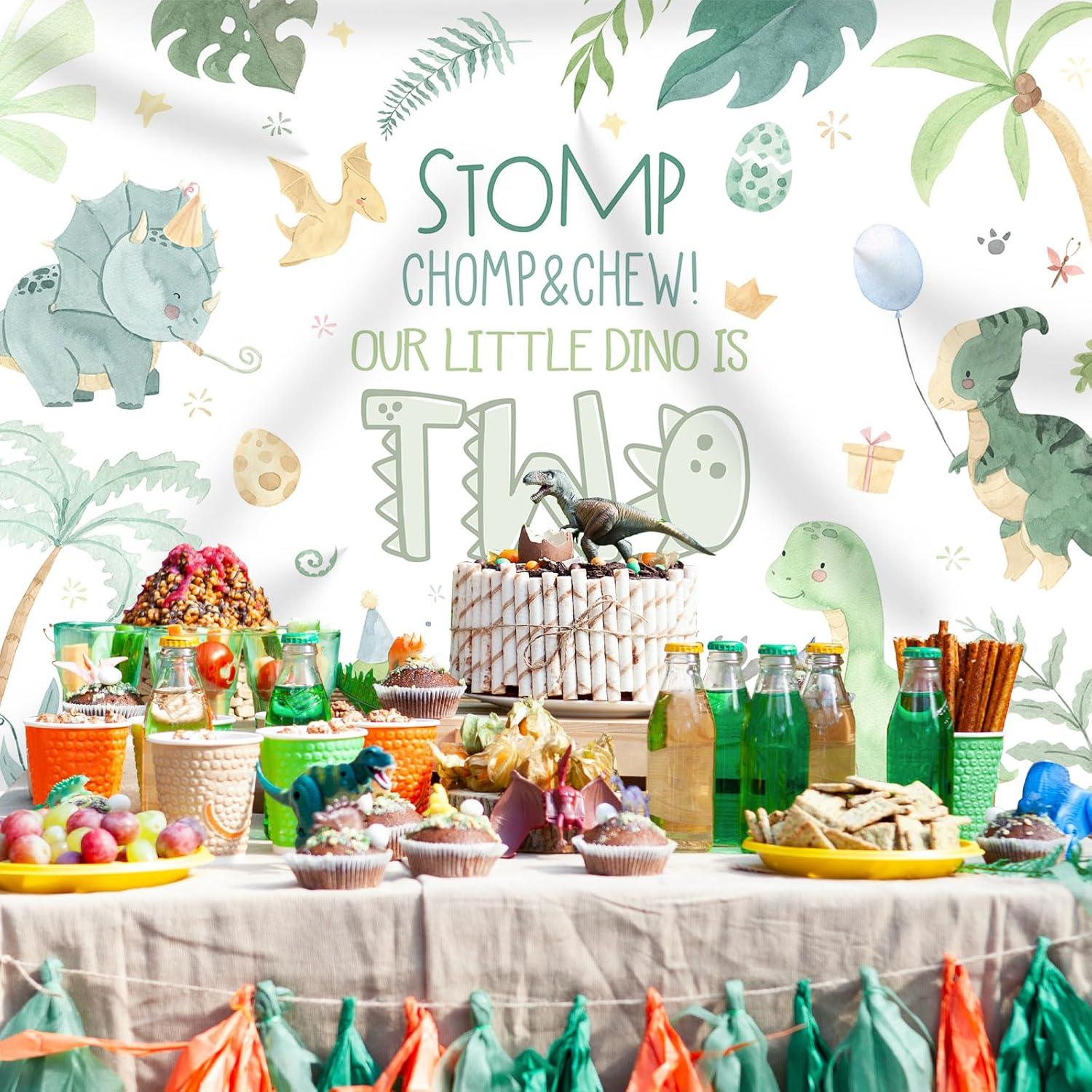 Fondo de Cumpleaños Dinosaurio Rsuuinu 2.13x1.52m Tela Verde