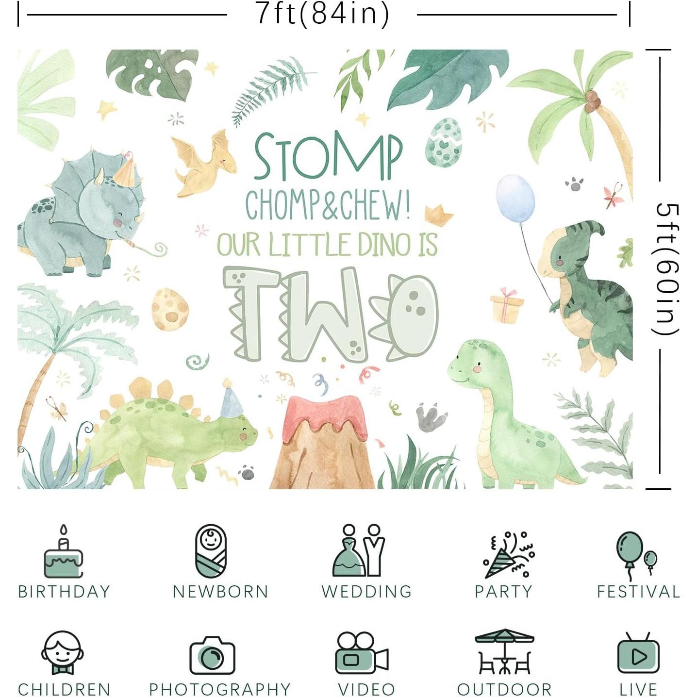 Fondo de Cumpleaños Dinosaurio Rsuuinu 2.13x1.52m Tela Verde