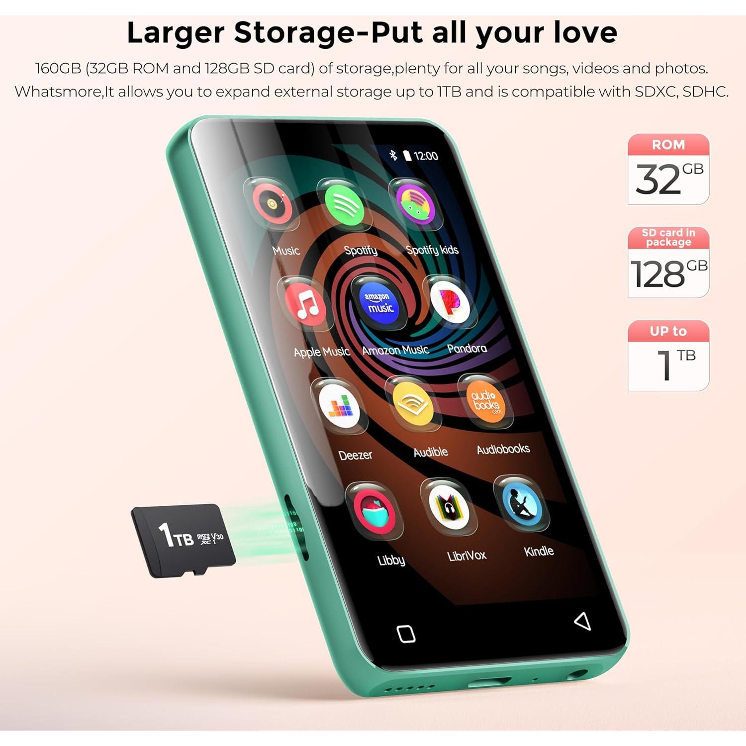 Reproductor MP3 INNIOASIS 160GB Bluetooth WiFi 4" para Niños