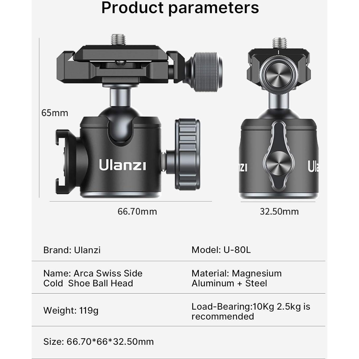 Montura de Cámara ULANZI U-80L con Cabeza de Bola 10kg