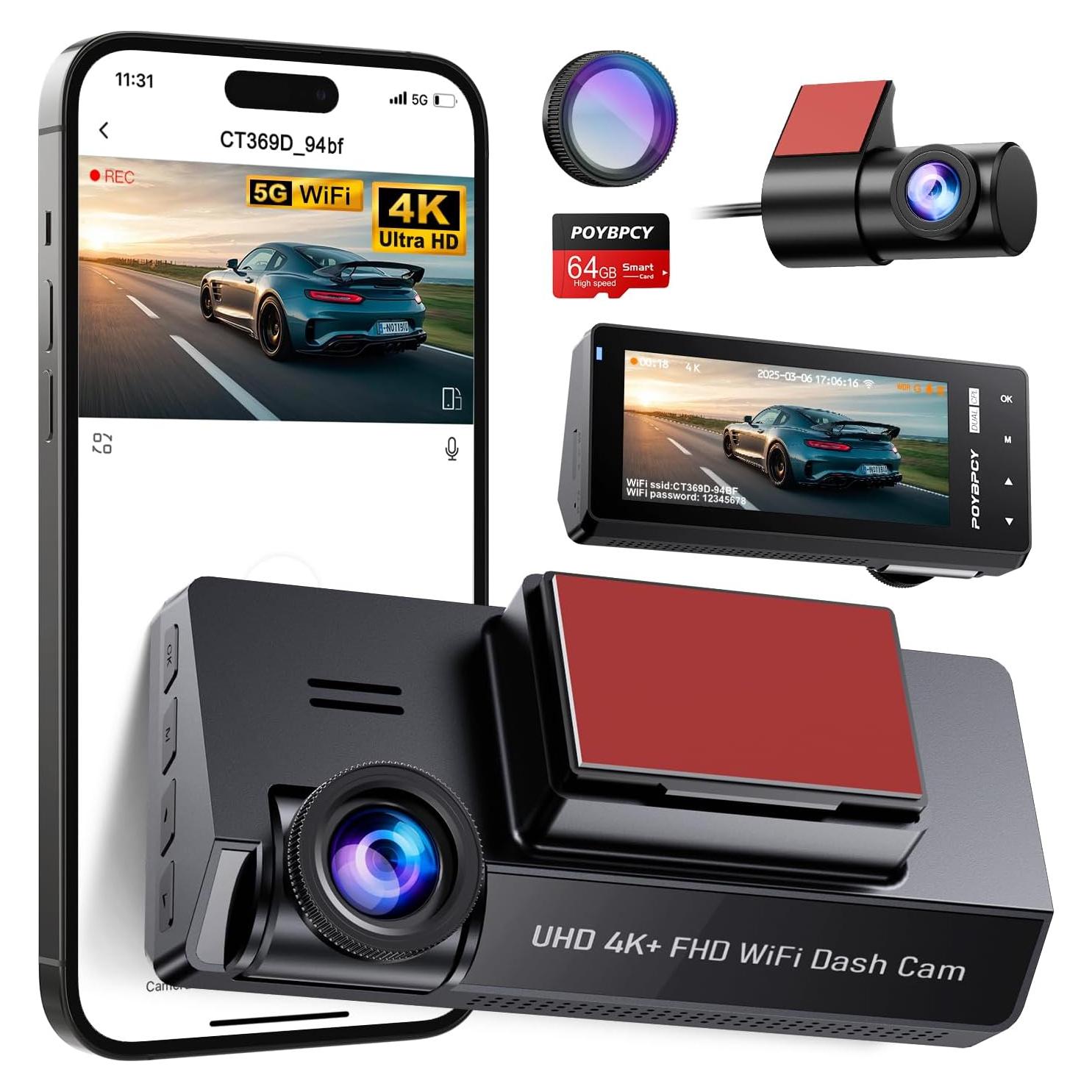 Cámara de tablero dual 4K POYBPCY con CPL y WiFi 5GHz