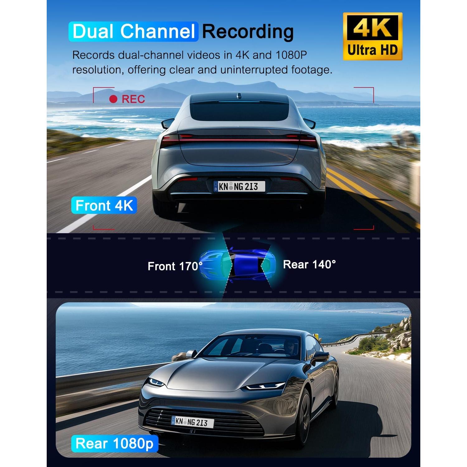 Cámara de tablero dual 4K POYBPCY con CPL y WiFi 5GHz