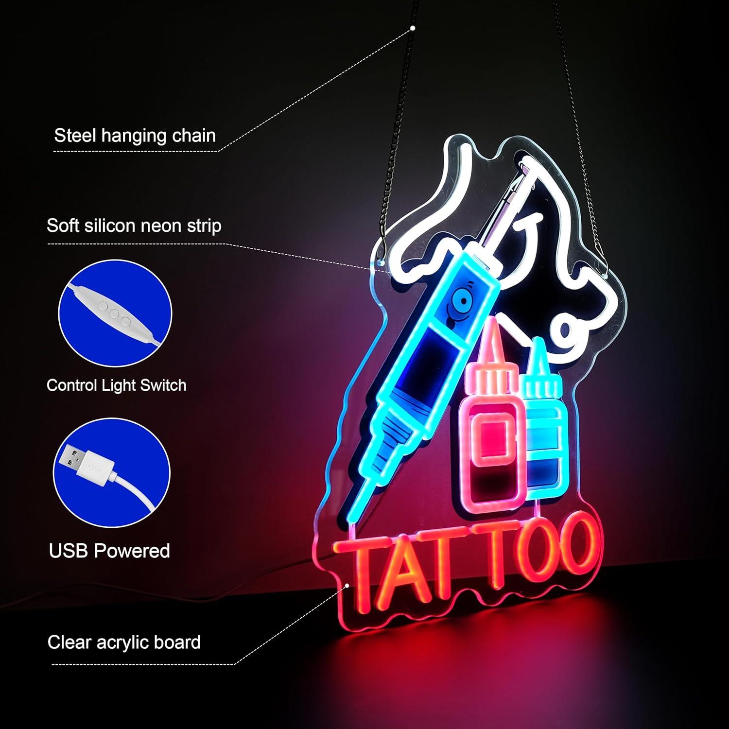 Luz de neón LED PIPROX Tatuaje 43x33cm Azul para Bar