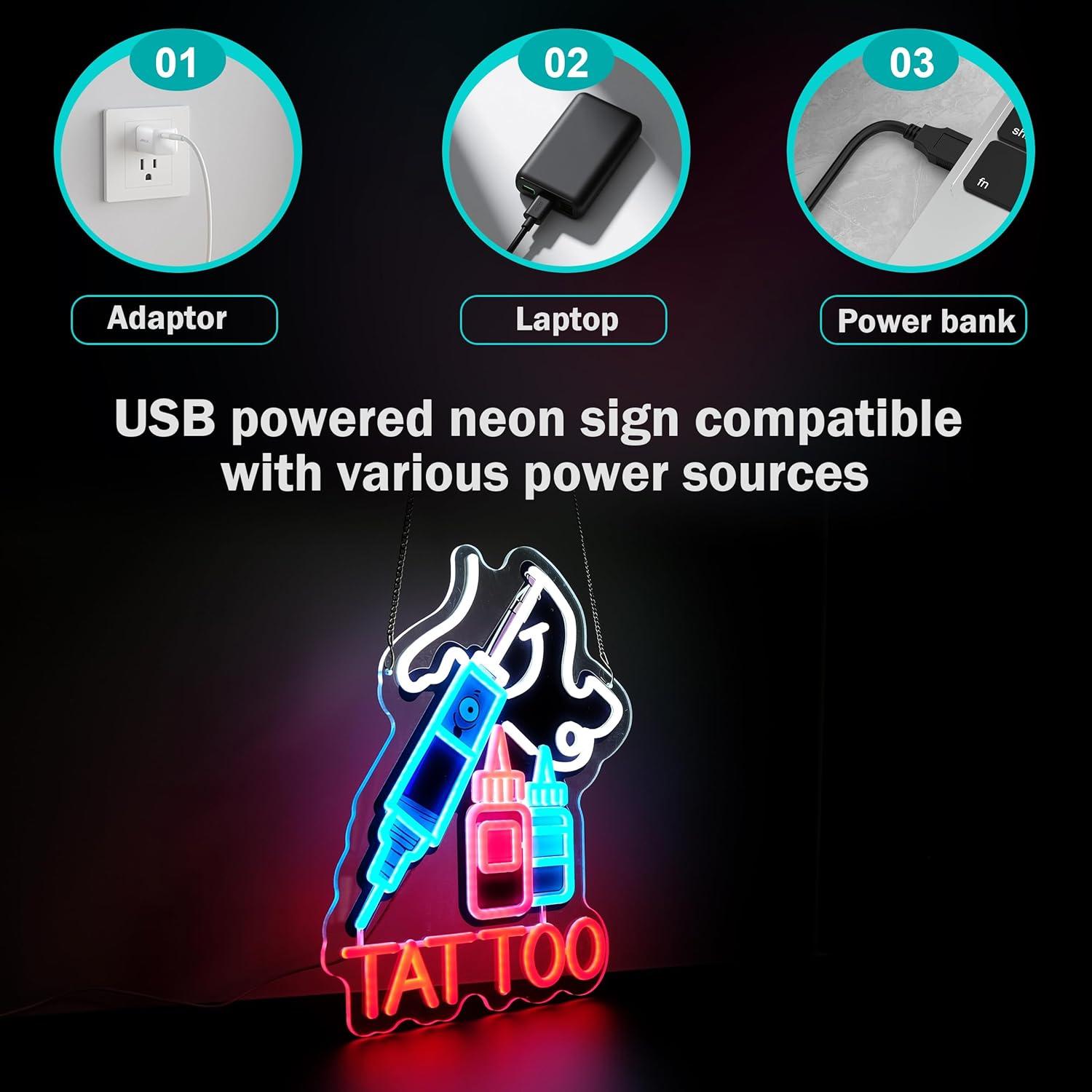 Luz de neón LED PIPROX Tatuaje 43x33cm Azul para Bar