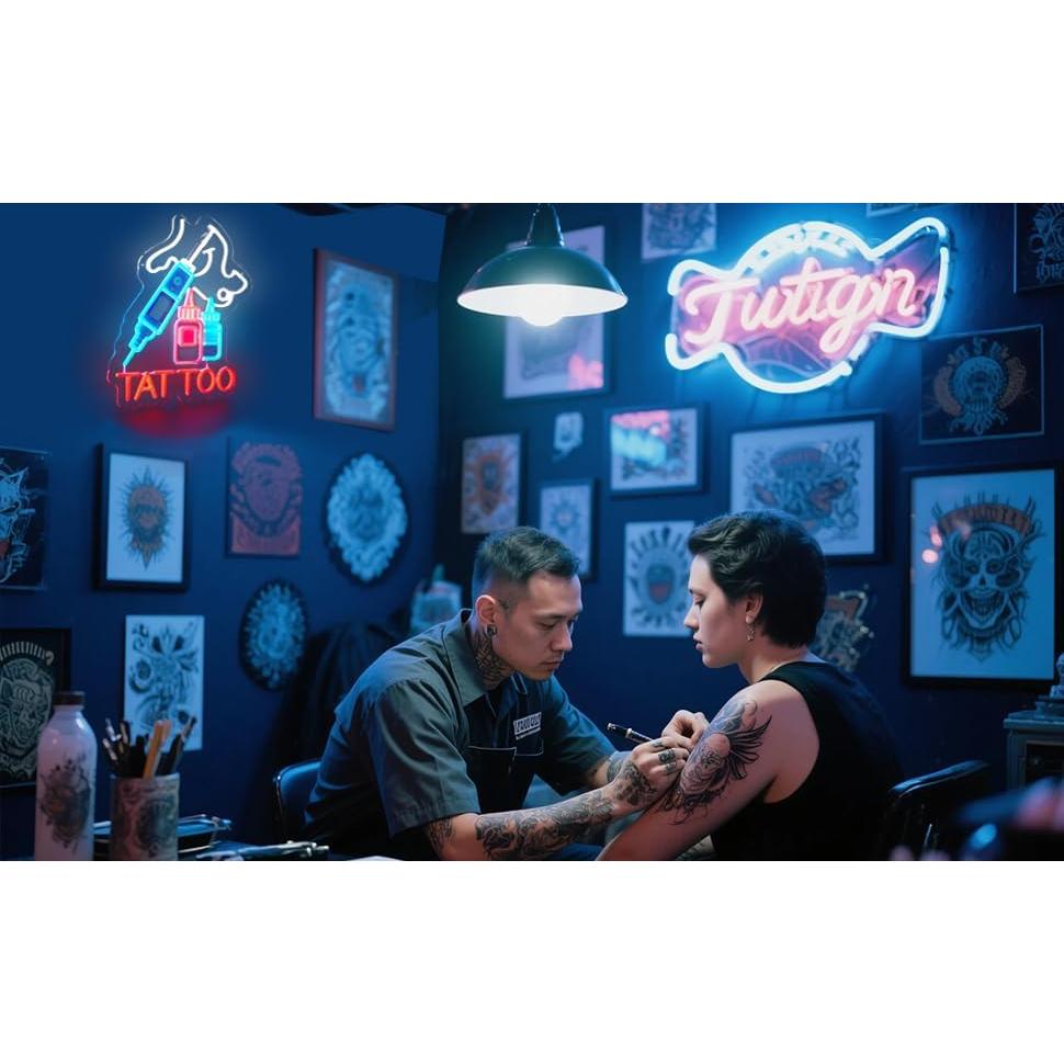Luz de neón LED PIPROX Tatuaje 43x33cm Azul para Bar