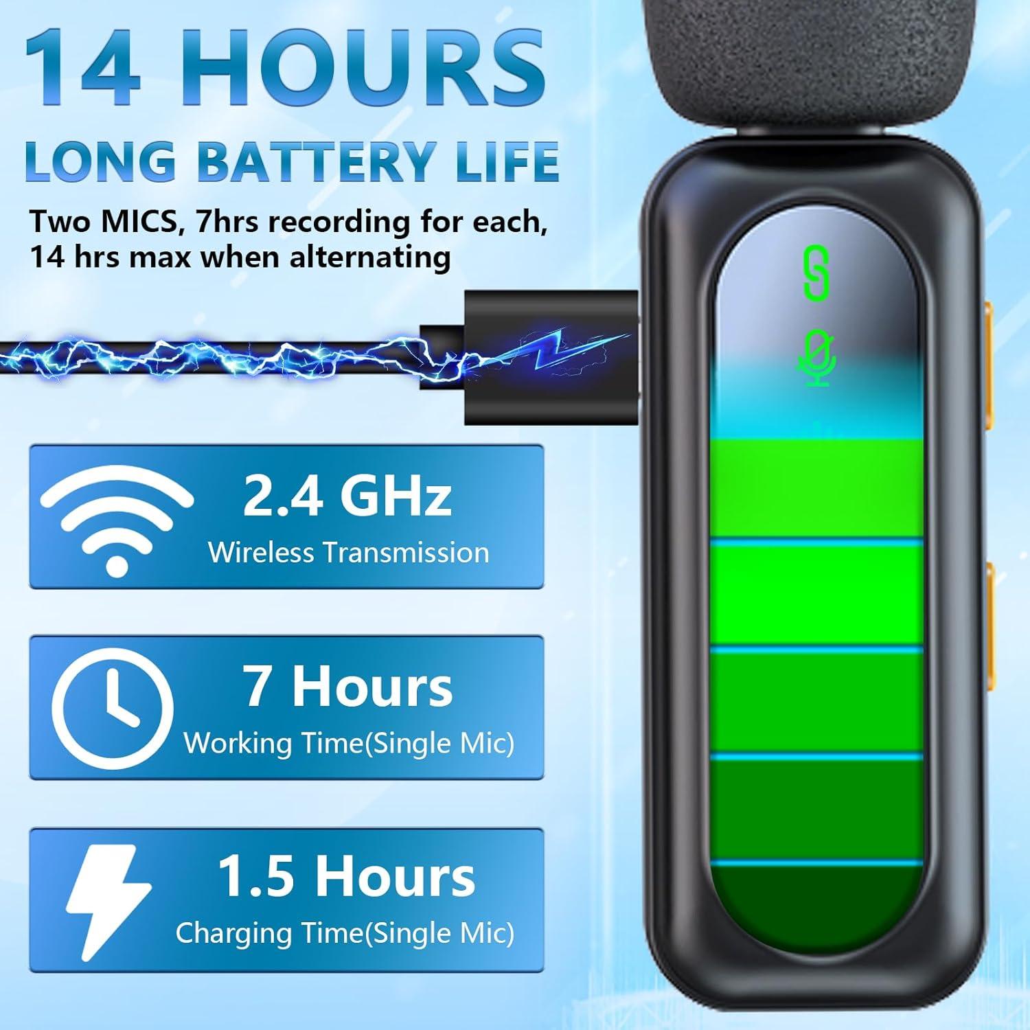 Micrófono Inalámbrico Lavalier 2 Paquetes con Pantalla LED