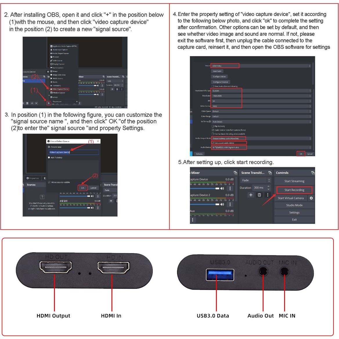 Tarjeta de Captura HDMI 4K 60fps Cablecc con Audio USB