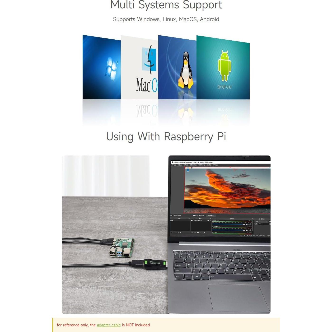 Captura de Video HDMI a USB Waveshare 4K 1080P para Streaming