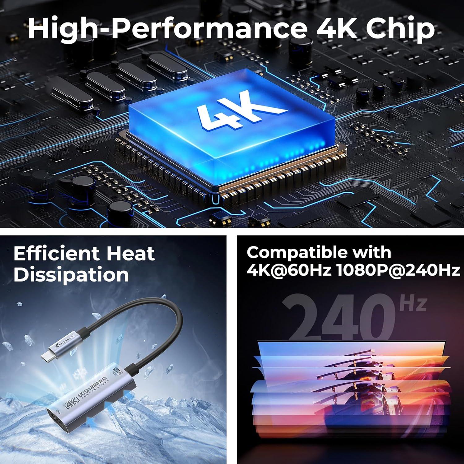 Tarjeta de Captura HDMI 4K Guermok 60FPS USB 3.0 Plata