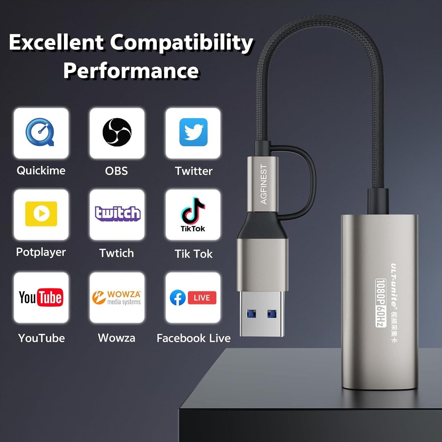 Tarjeta de Captura de Video AGFINEST HDMI a USB-C 4K 60FPS