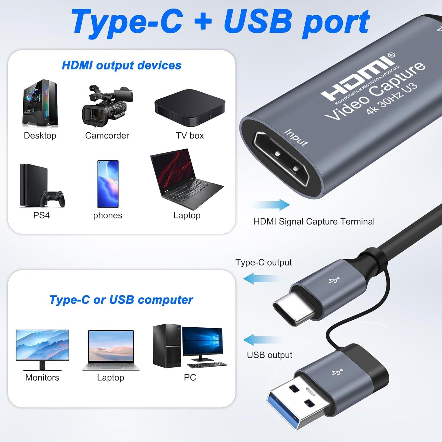Tarjeta de Captura de Video 4K HDMI a USB XMSJSIY 1080p