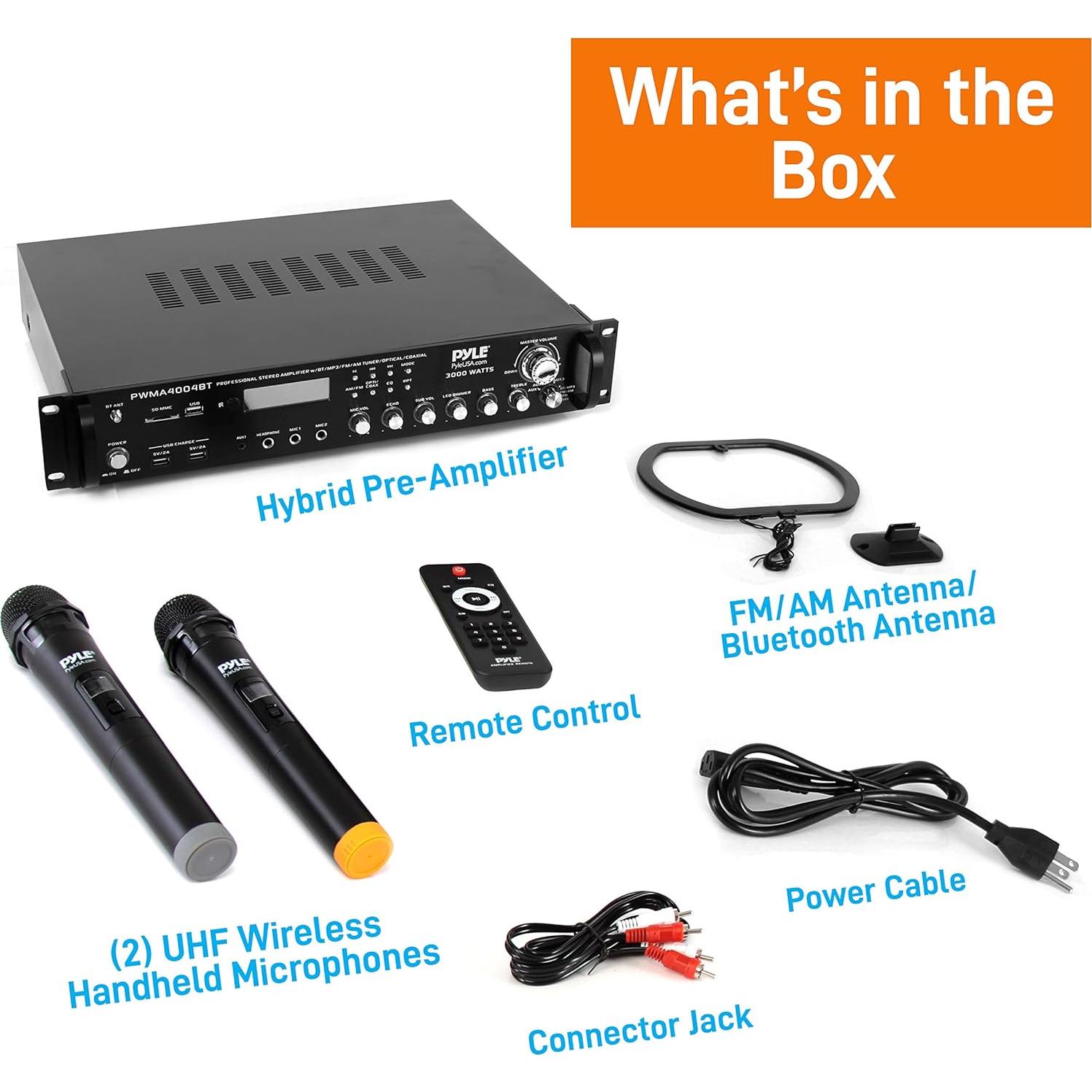 Amplificador Híbrido Pyle PWMA4004BT 3000W Bluetooth Karaoke