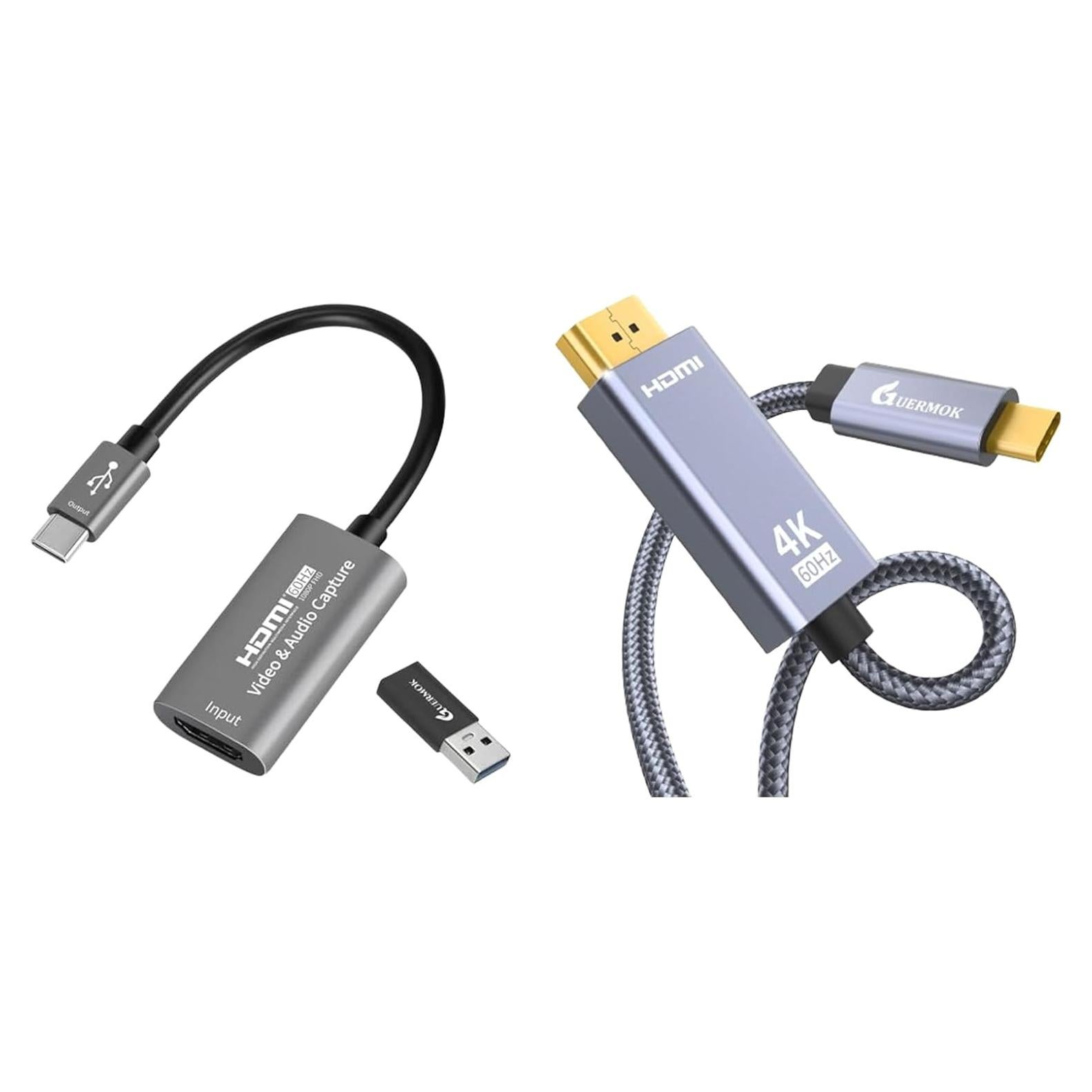 Cable USB-C a HDMI 4K 2m y Tarjeta de Captura 1080P Guermok