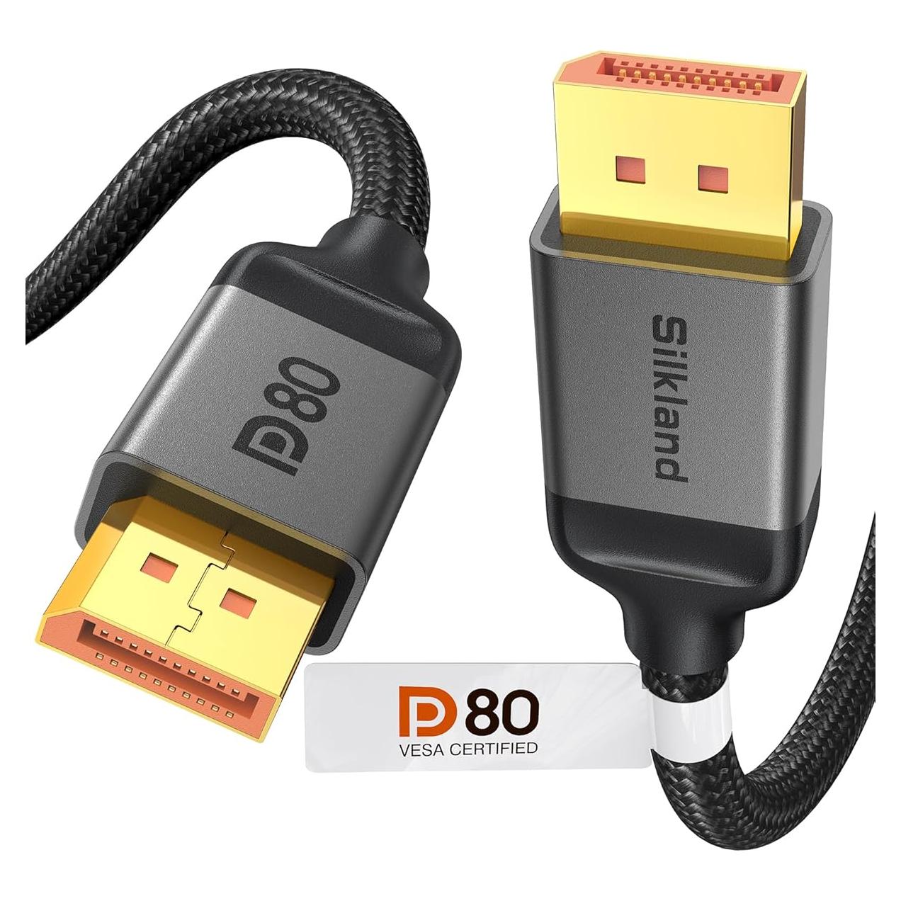 Cable DisplayPort 2.1 Silkland 2M 80Gbps Certificado VESA