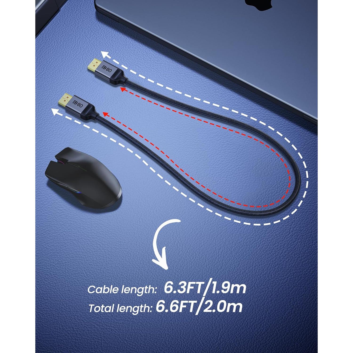 Cable DisplayPort 2.1 Silkland 2M 80Gbps Certificado VESA