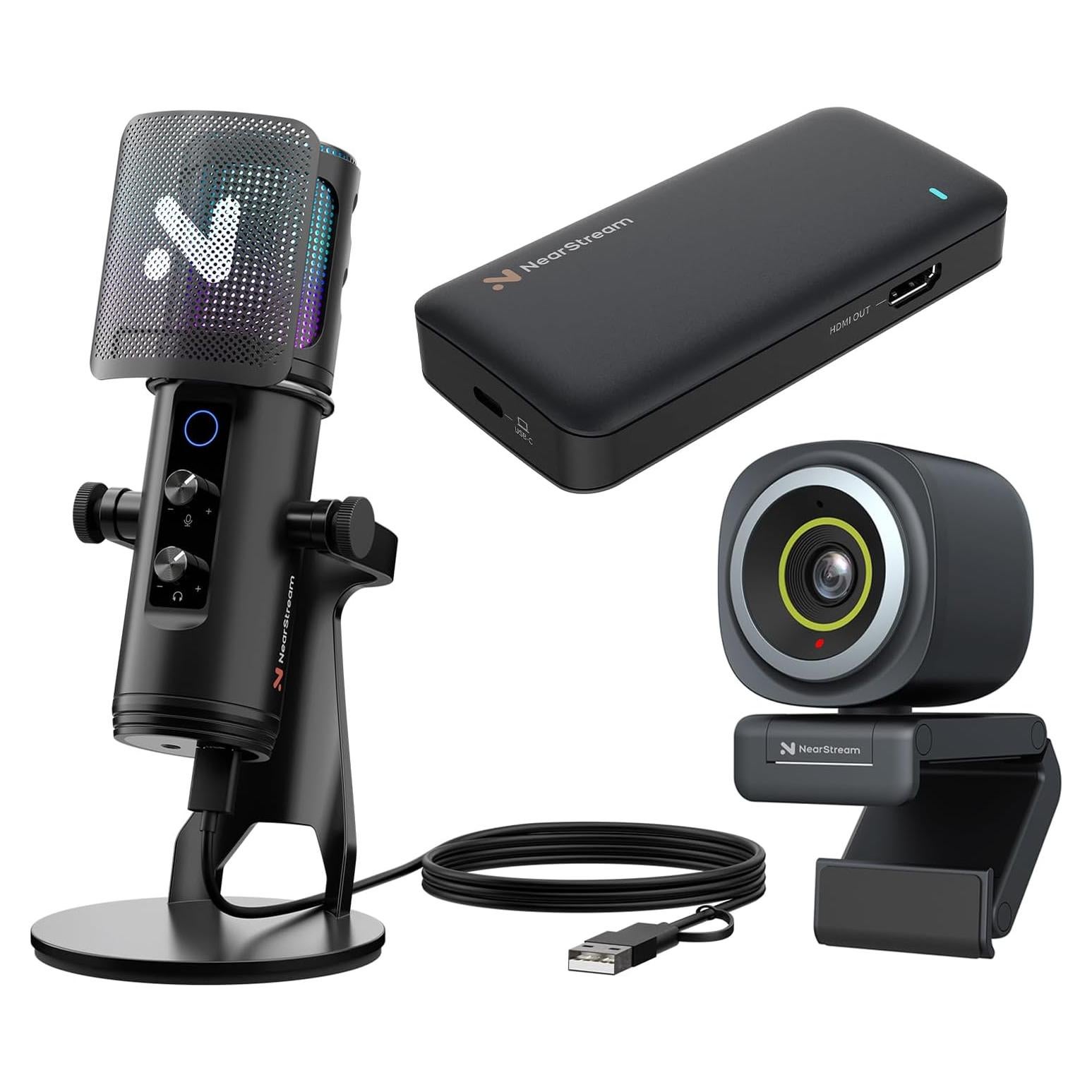 Kit de Streaming NearStream: Captura 1080p, Micrófono RGB, Webcam 4K