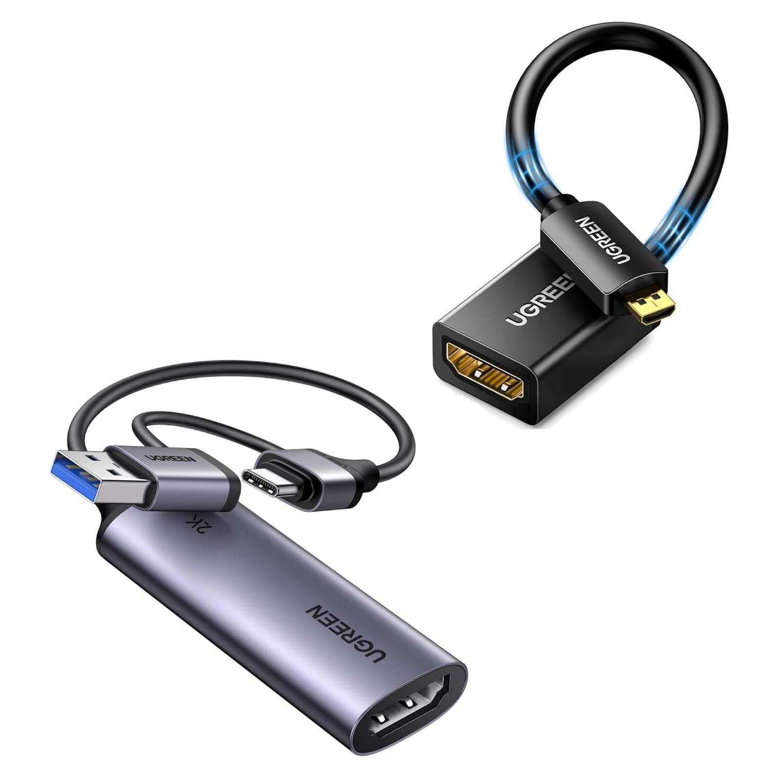 Tarjeta de Captura de Video UGREEN 2K 30FPS USB 3.0 con Cable Micro HDMI