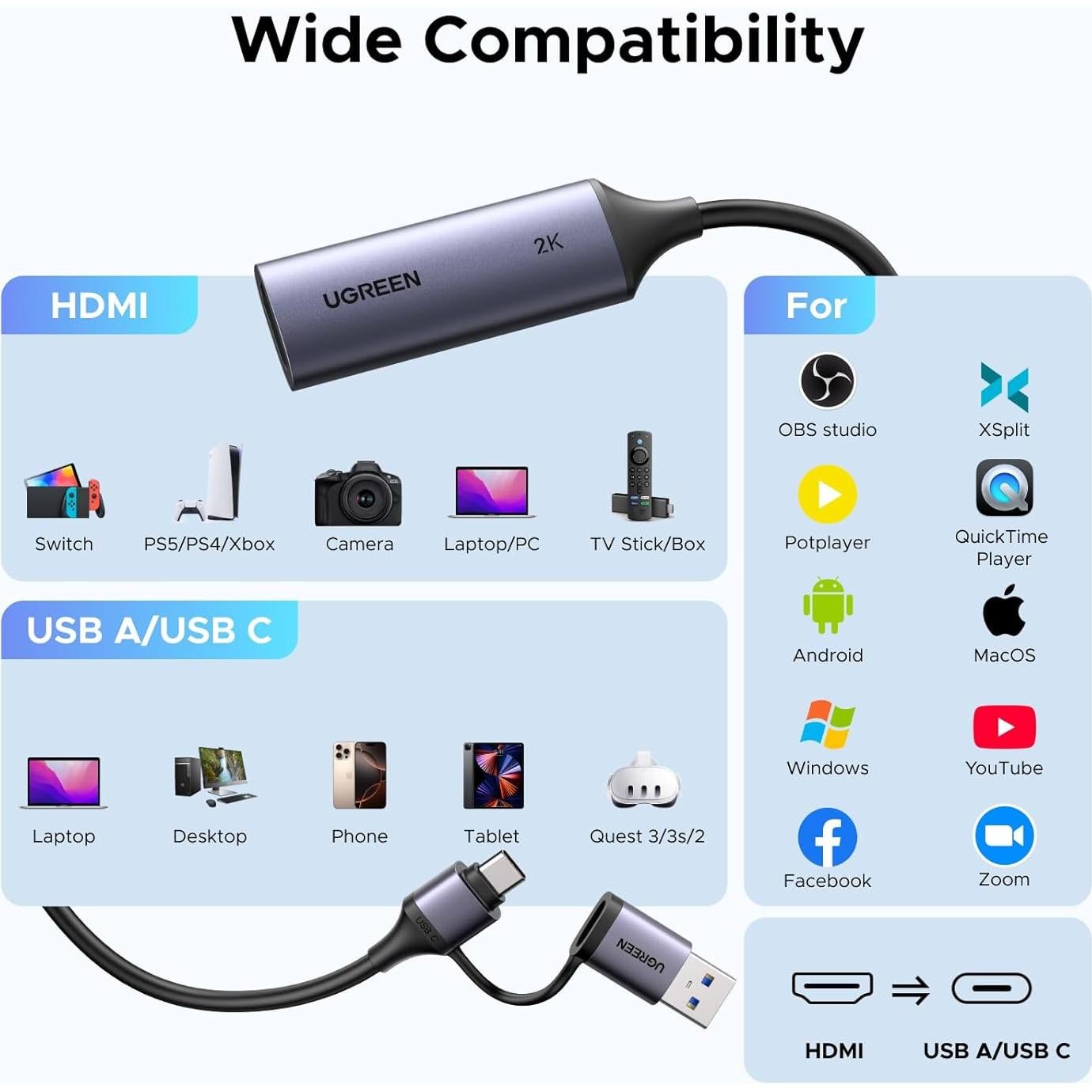 Tarjeta de Captura UGREEN HDMI a USB 3.0 4K 1080P 60FPS