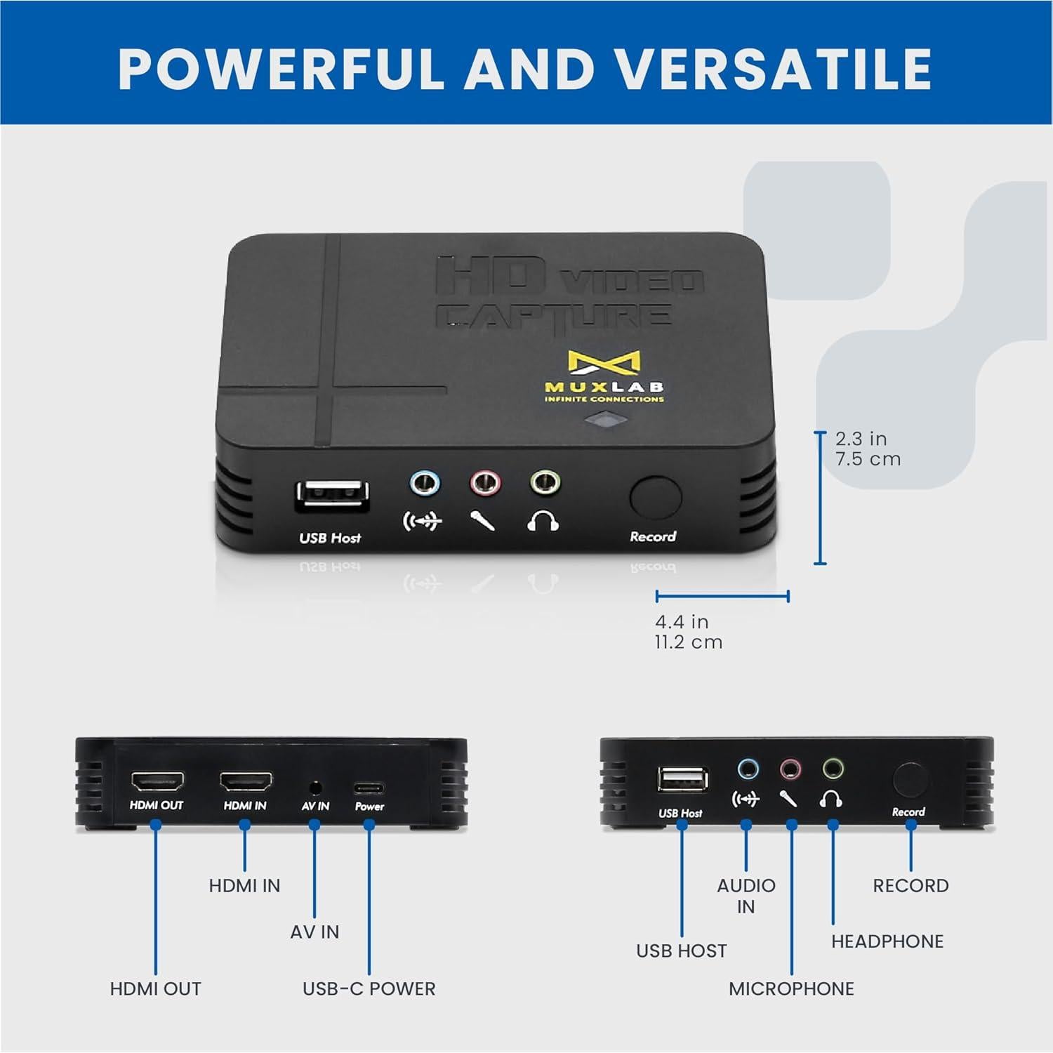 Grabador de Video HDMI a USB MuxLab 1080P 60FPS Portátil
