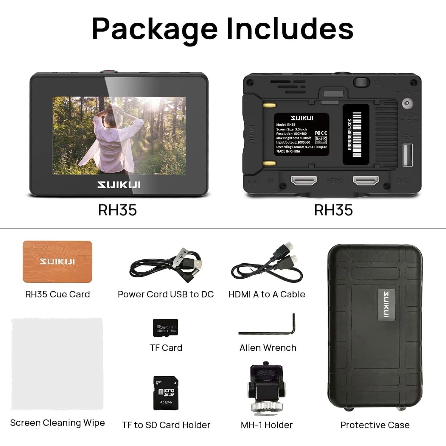 Monitor de Cámara SUIKUI RH35 3.5" 1080P Grabación Full HD