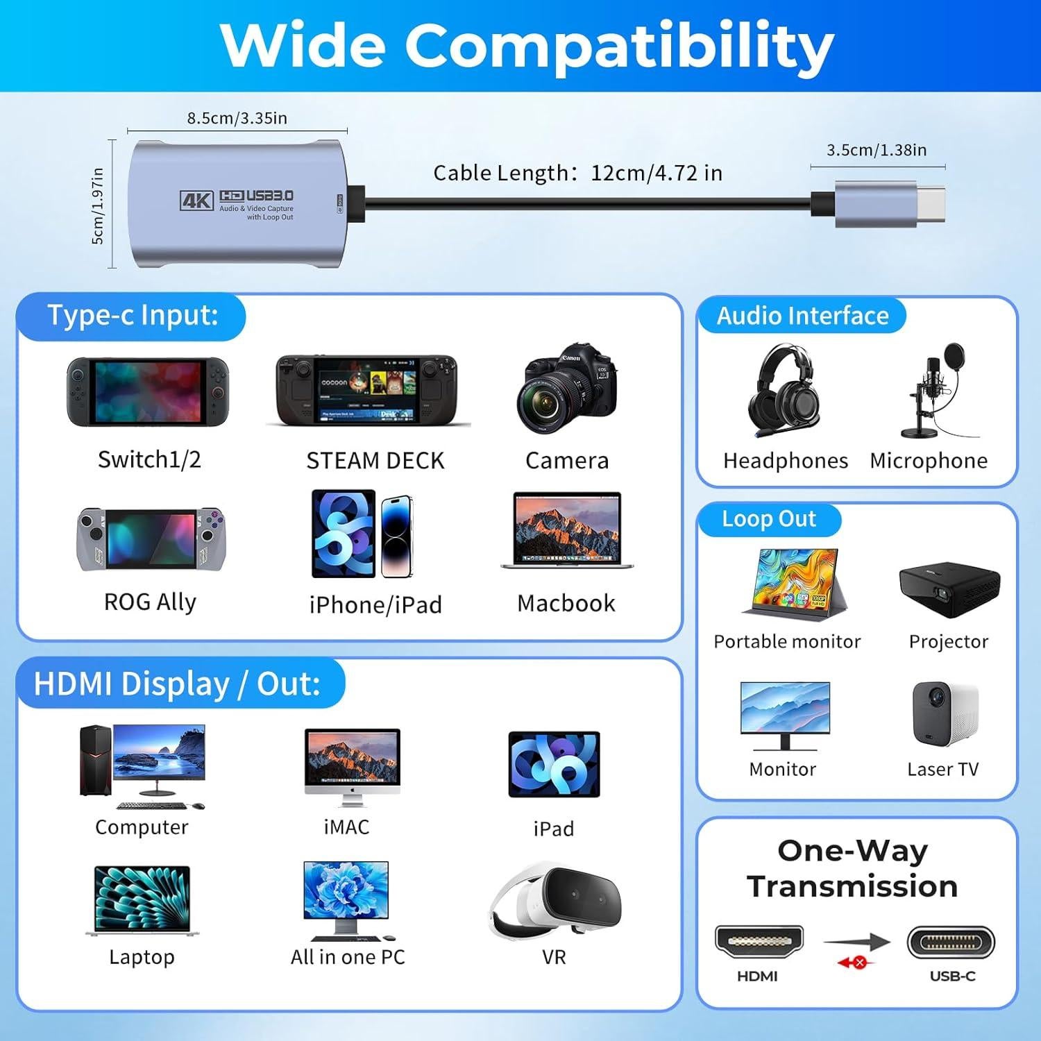 Tarjeta de Captura HDMI Guermok 4K 60FPS USB 3.0 con Audio