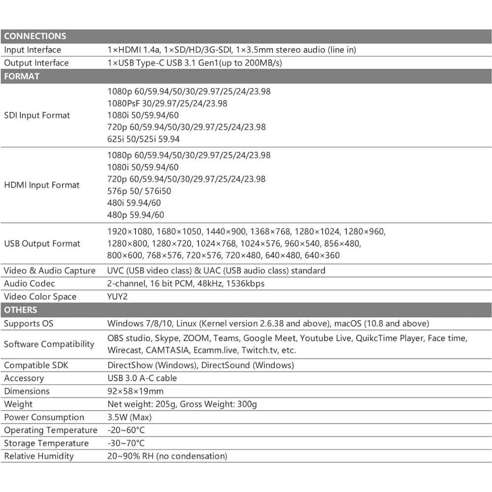 Tarjeta de Captura AVMATRIX UC2018 HDMI/SDI 1080P 60FPS